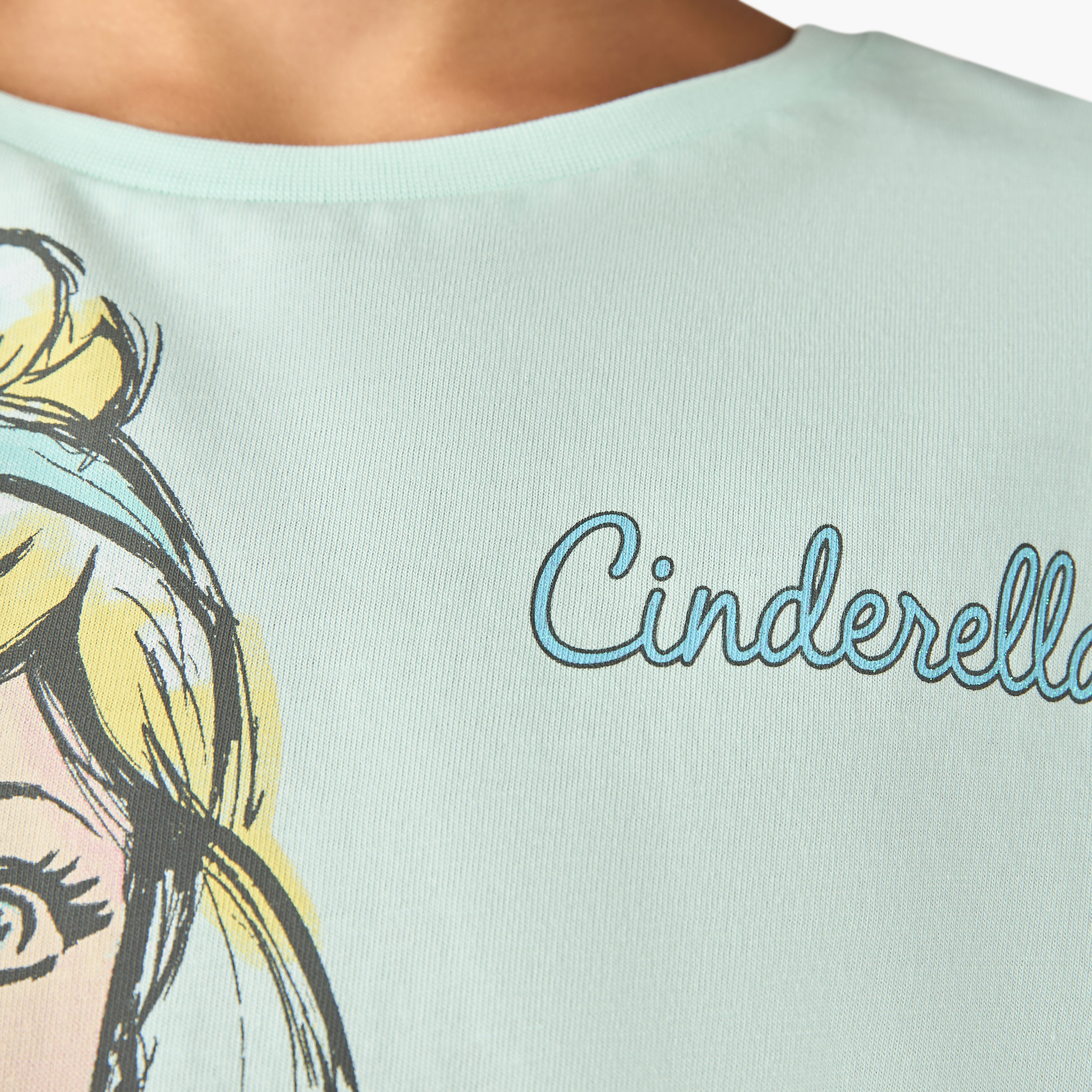 Disney Cinderella Print T-shirt with Crew Neck-girls-clothing-tshirts-image-5