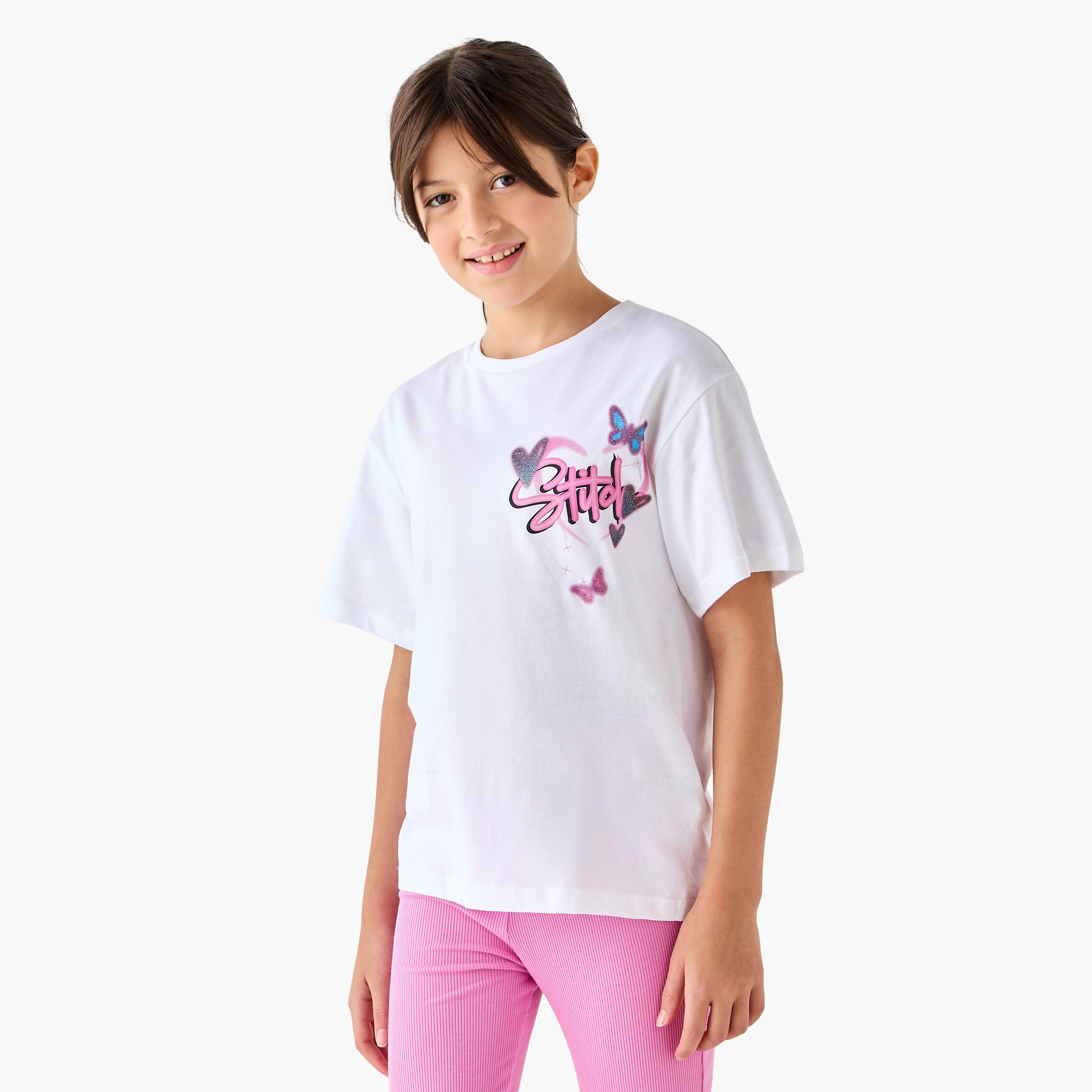 Disney Stitch Print T-Shirt with Short Sleeves-girls-clothing-tshirts-image-1