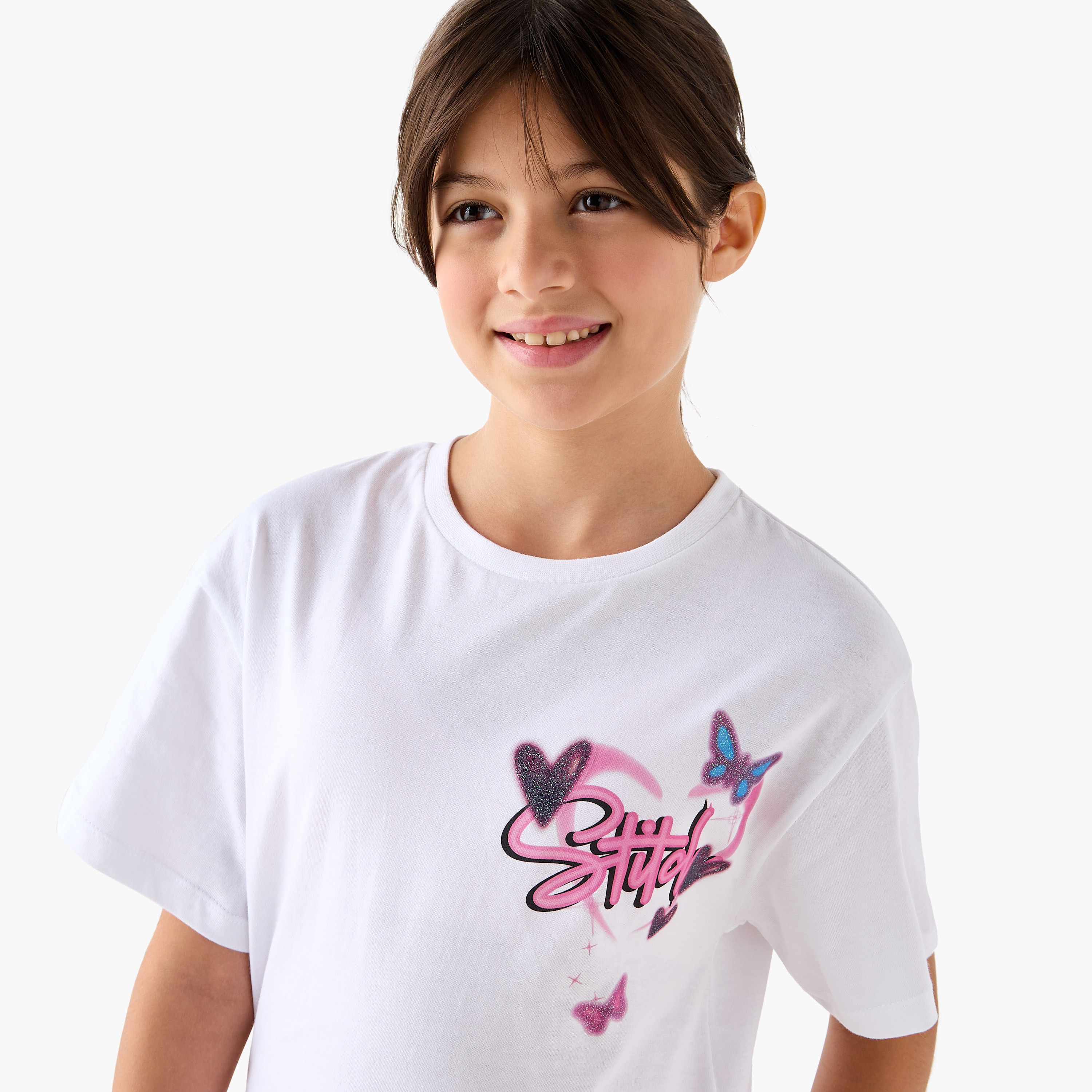 Disney Stitch Print T-Shirt with Short Sleeves-girls-clothing-tshirts-image-4