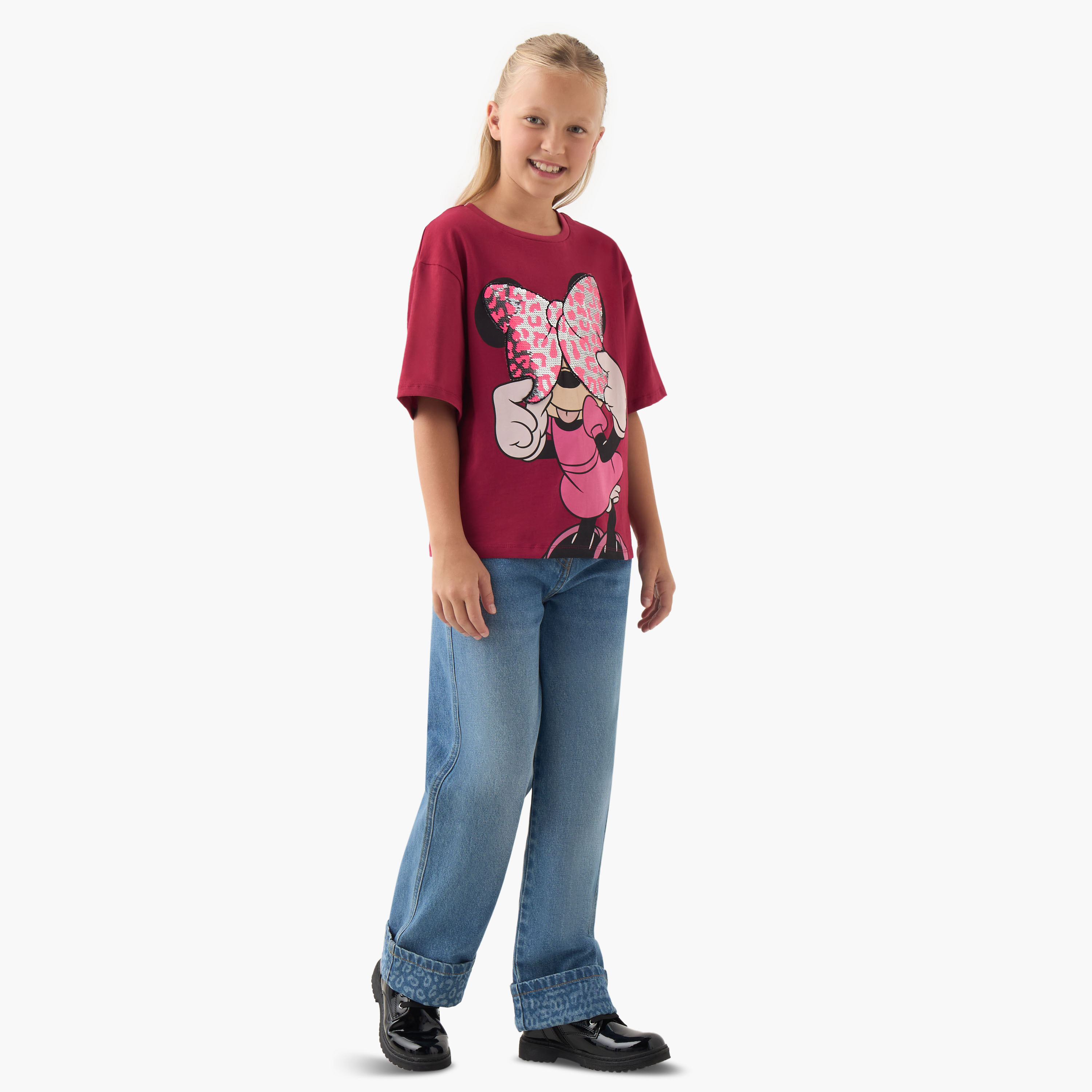 Disney Girls' Crew Neck T-shirt with Minnie Mouse Sequin Detail - Short Sleeves-girls-clothing-tshirts-image-2