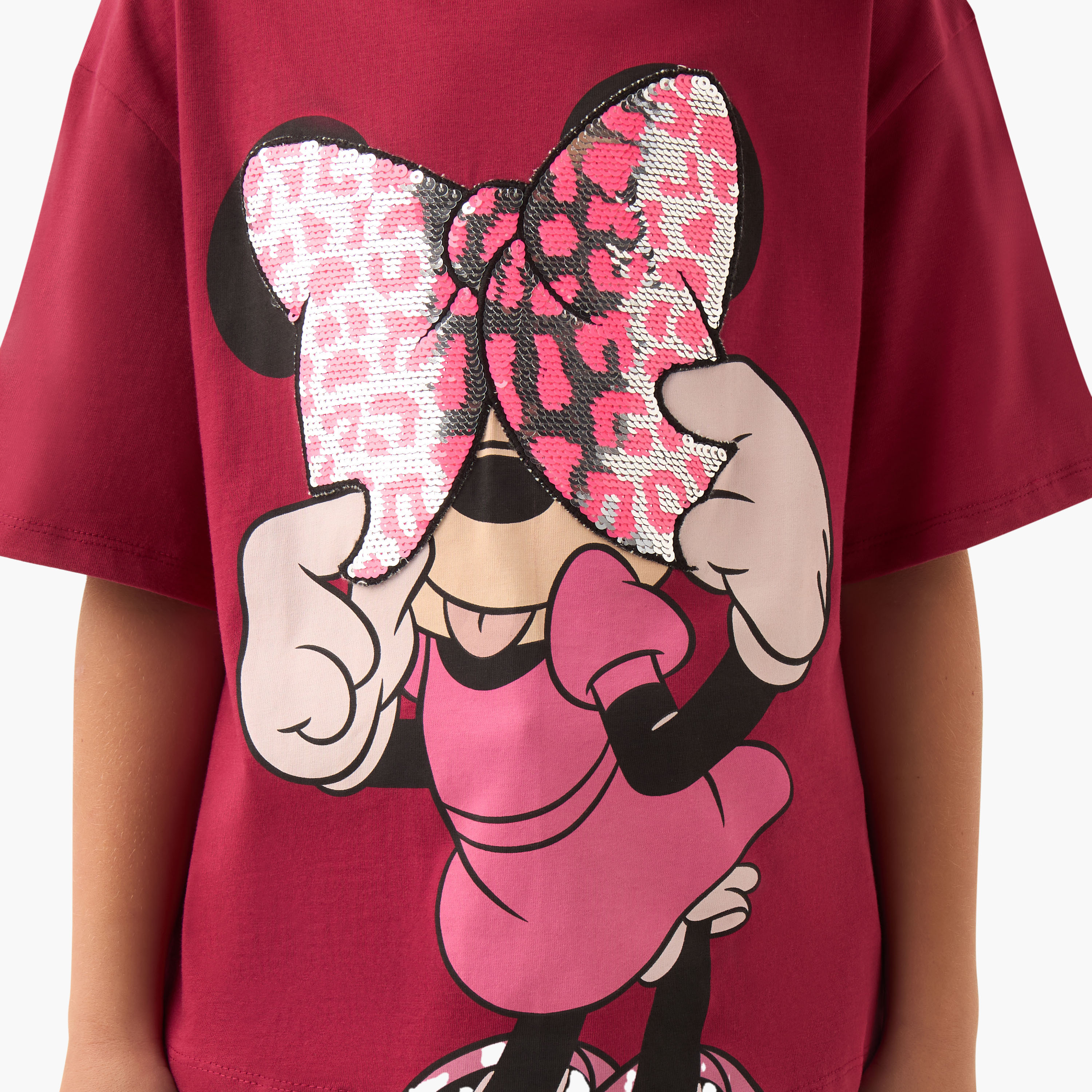 Disney Girls' Crew Neck T-shirt with Minnie Mouse Sequin Detail - Short Sleeves-girls-clothing-tshirts-image-5