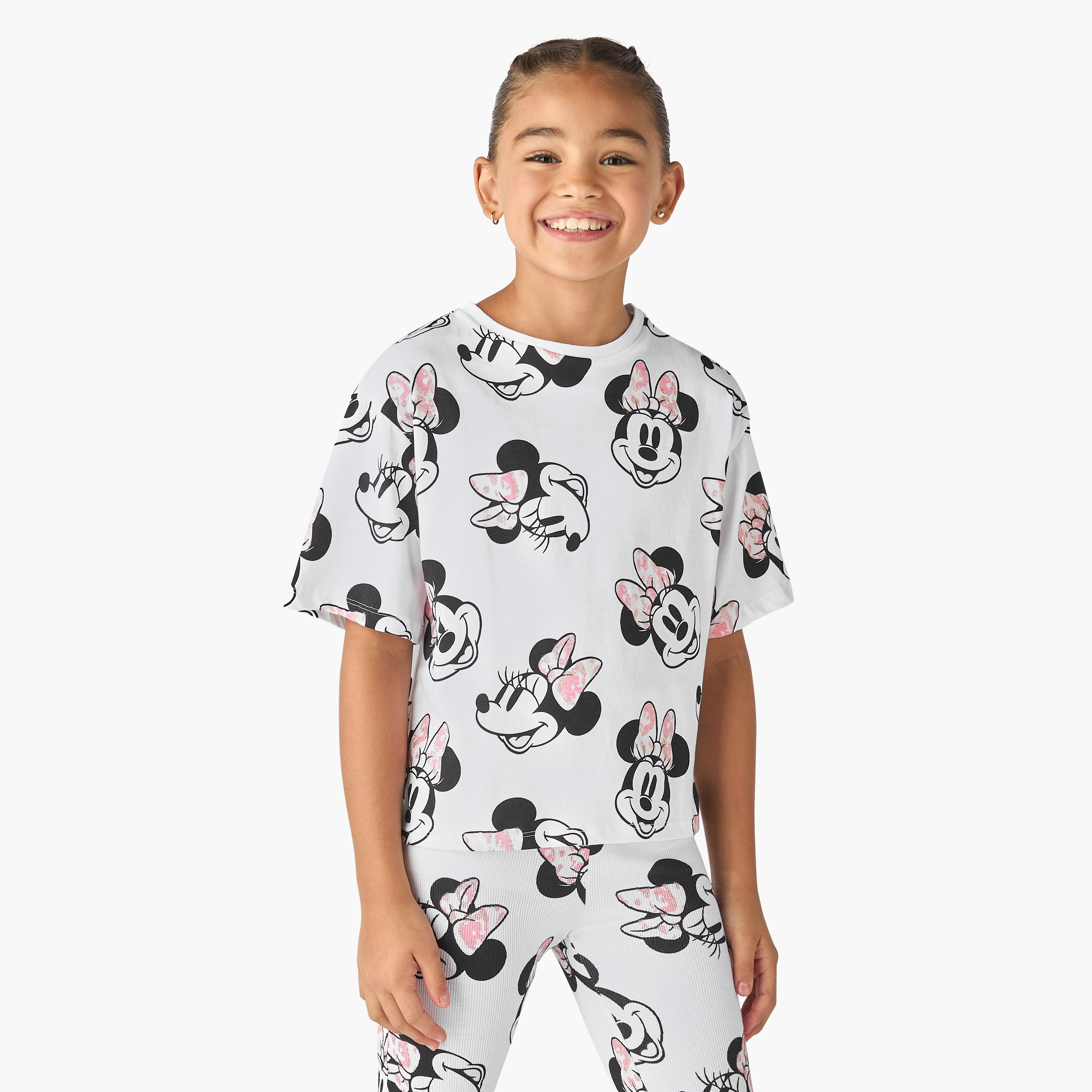 Disney Minnie Mouse Print T-shirt with Crew Neck-girls-clothing-tshirts-image-1