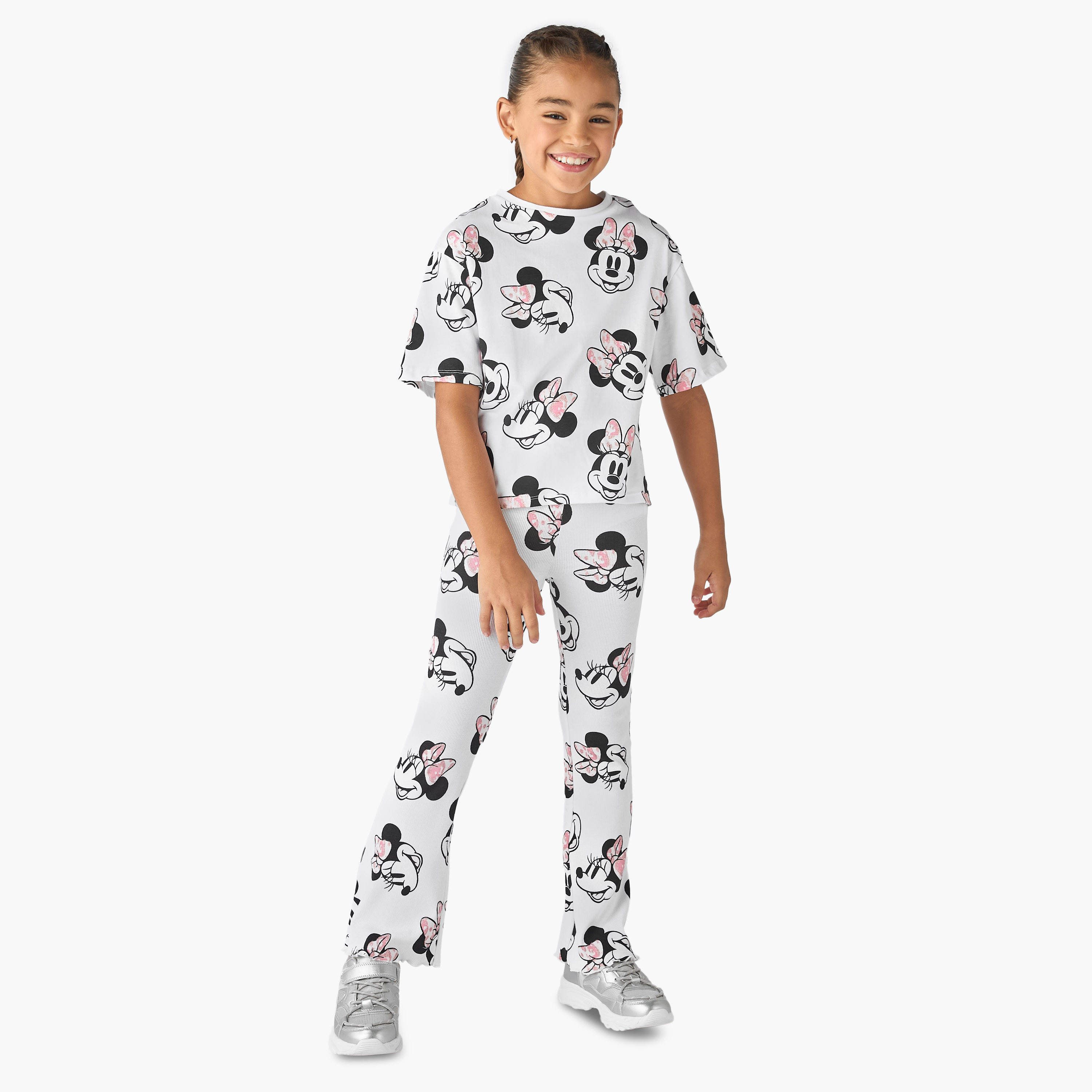 Disney Minnie Mouse Print T-shirt with Crew Neck-girls-clothing-tshirts-image-2
