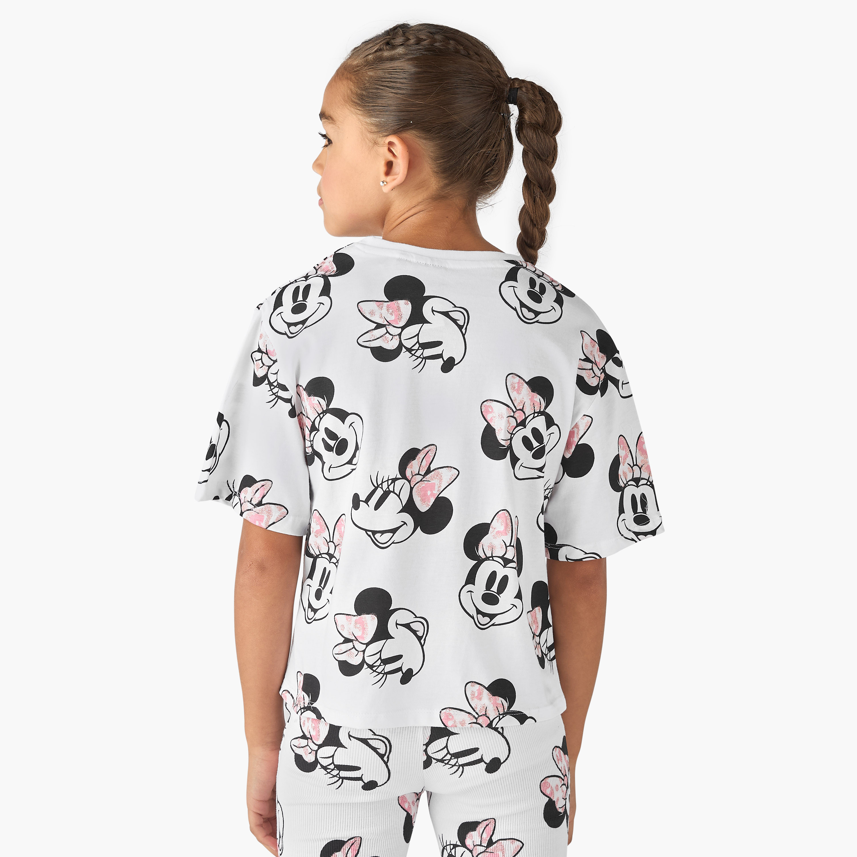 Disney Minnie Mouse Print T-shirt with Crew Neck-girls-clothing-tshirts-image-3