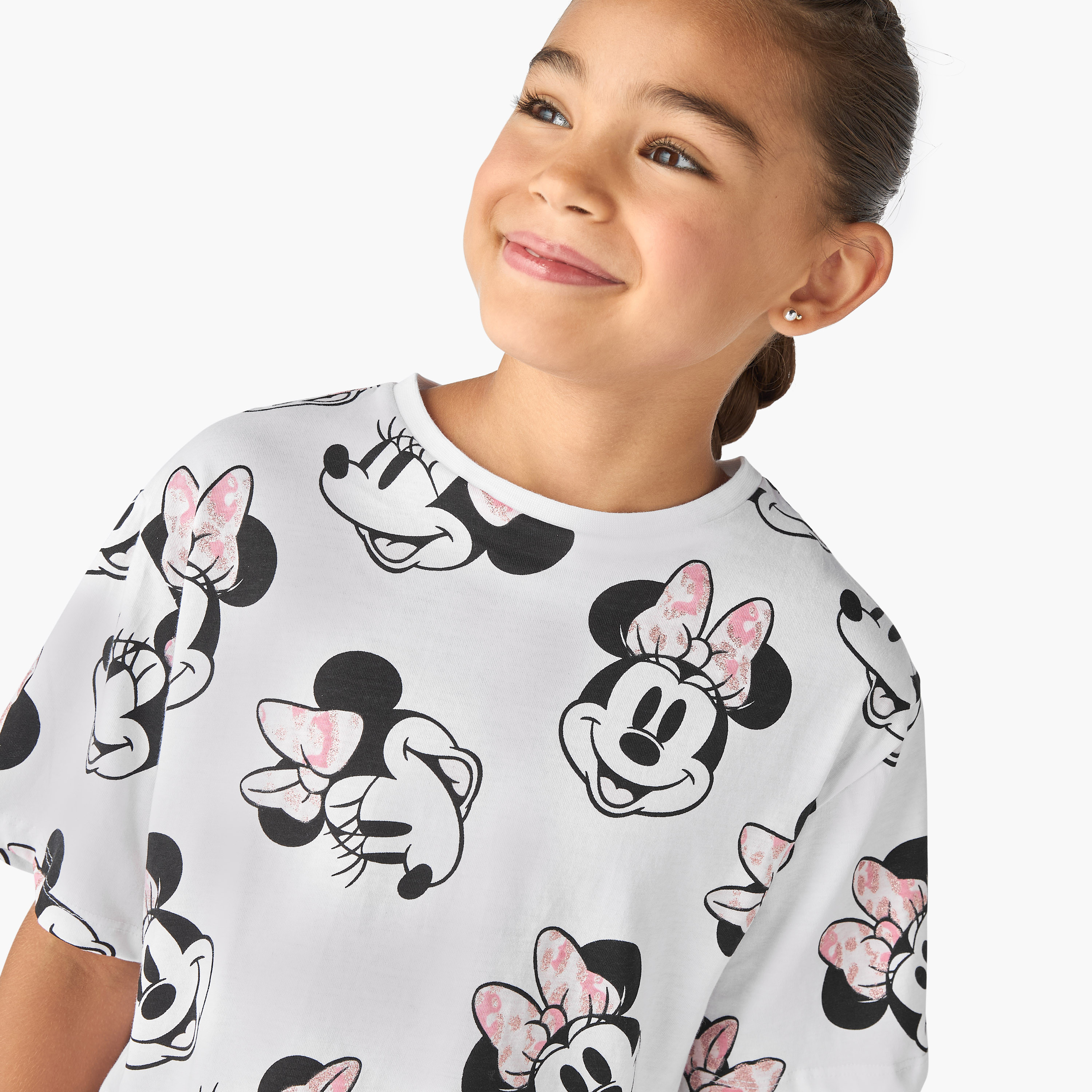 Disney Minnie Mouse Print T-shirt with Crew Neck-girls-clothing-tshirts-image-4