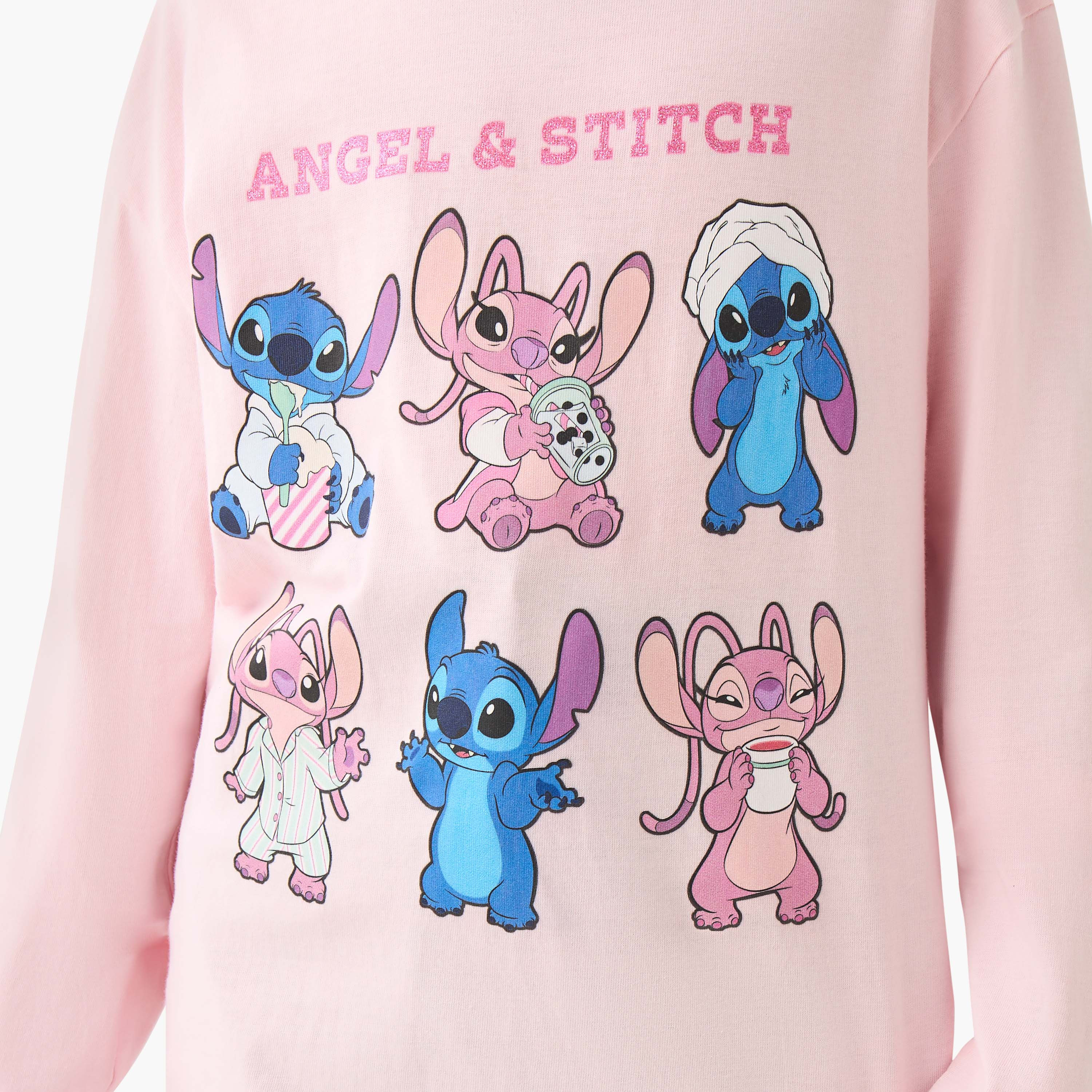 Disney Girls Crew Neck T-shirt with Angel and Stitch Print - Cotton - Long Sleeves-girls-clothing-tshirts-image-5