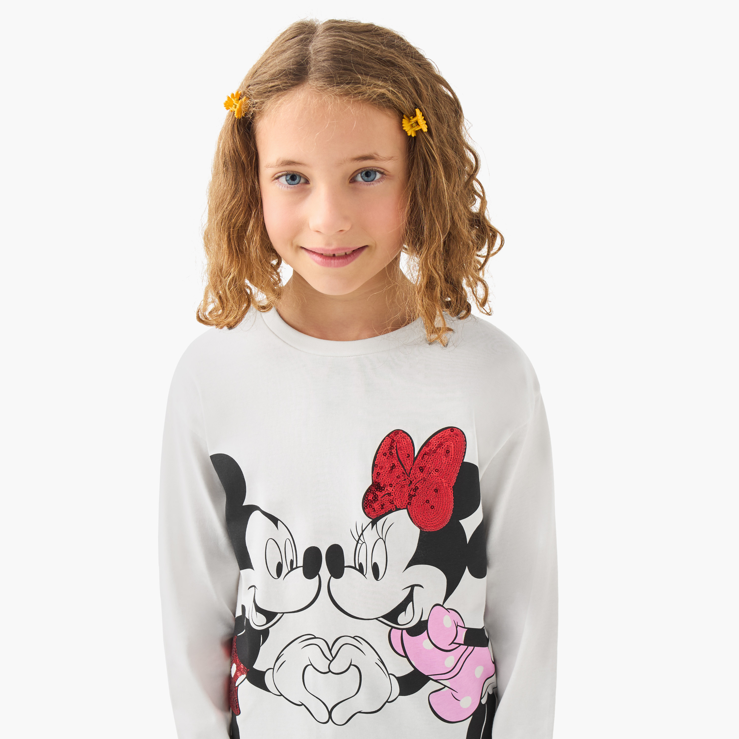 Disney Girls Crew Neck T-shirt with Mickey and Minnie Mouse Print - Cotton - Long Sleeves-girls-clothing-tshirts-image-4