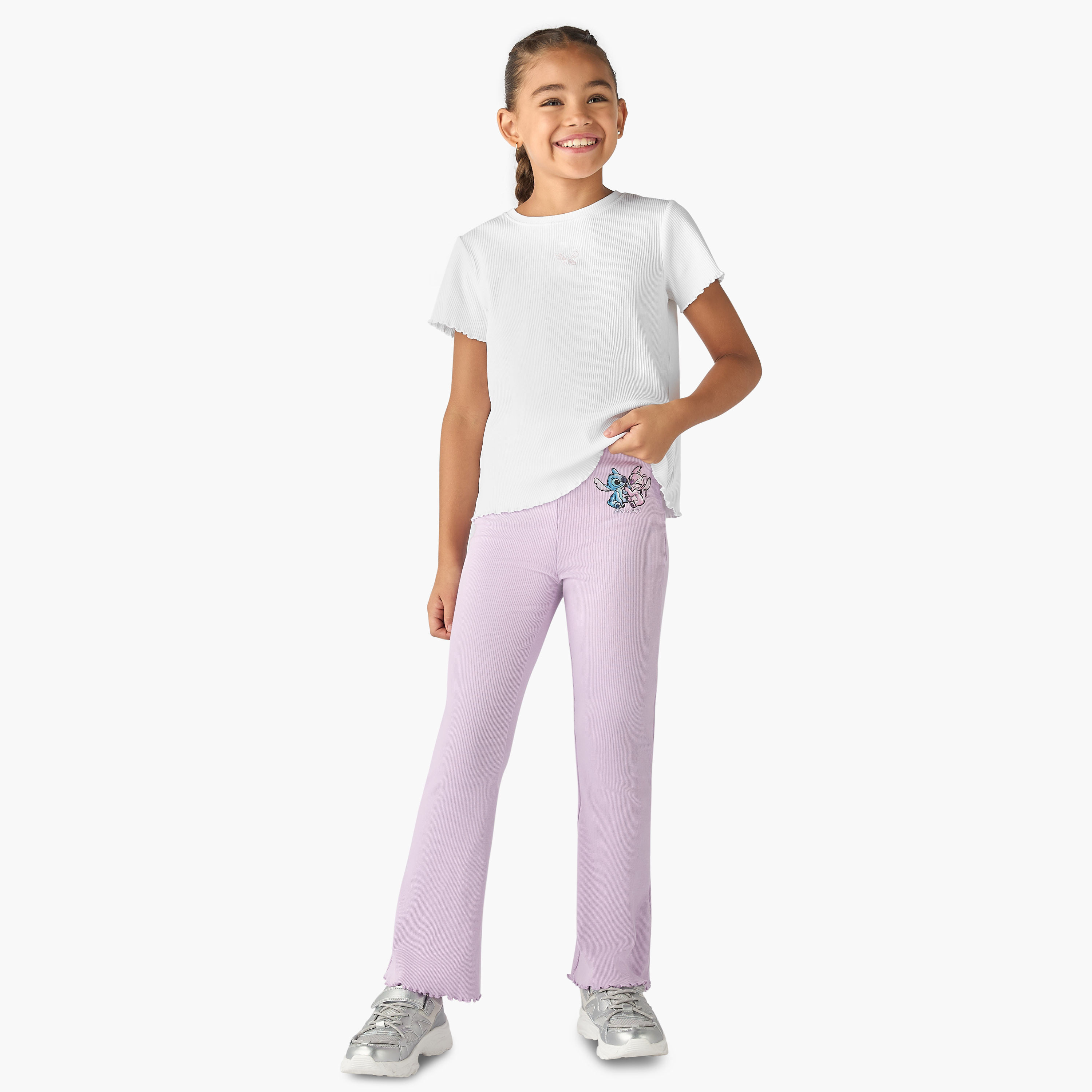 Disney Stitch and Angel Print Flared Leggings-girls-clothing-bottoms-leggings-image-2