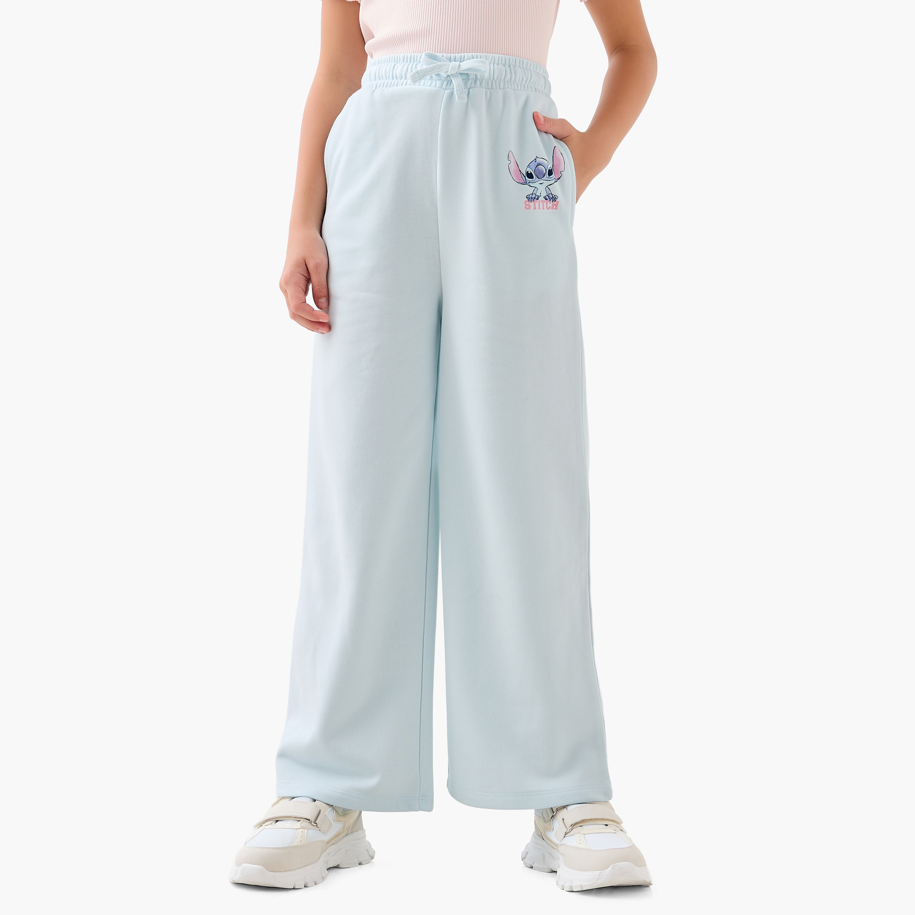 Disney Girls Track Pants with Stitch Print - Cotton - Elasticated Drawstring-girls-clothing-bottoms-joggersandtrackpants-image-1