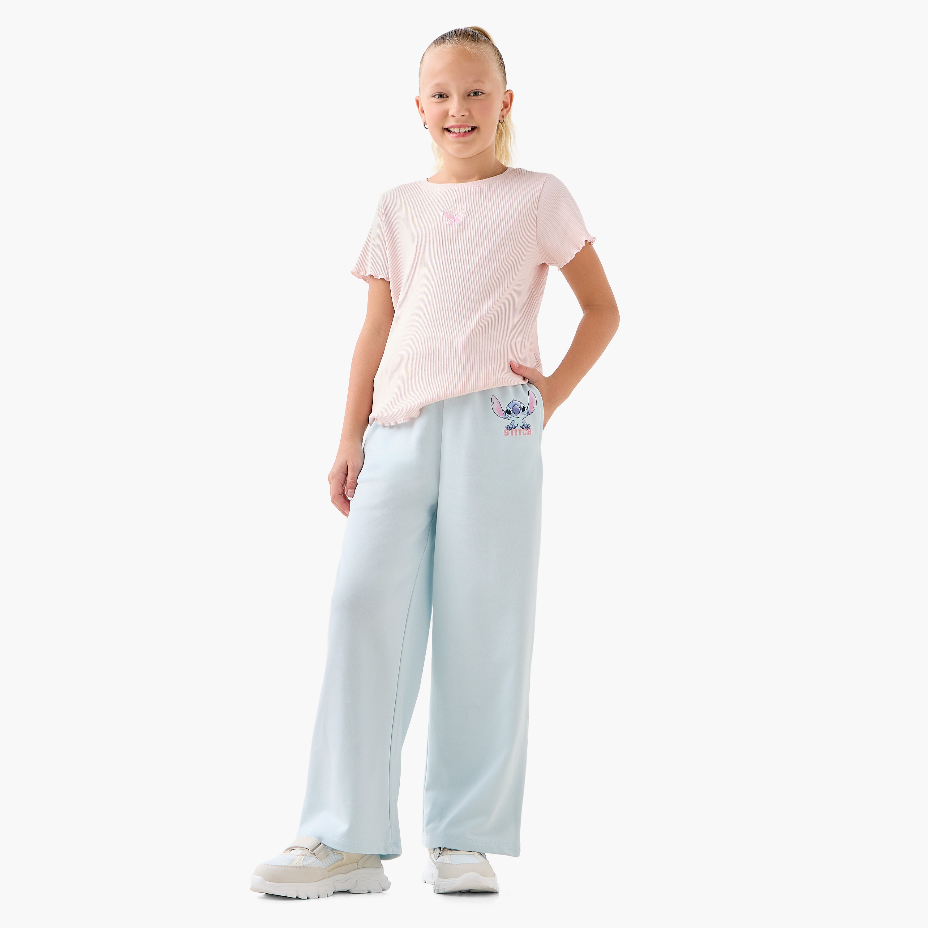 Disney Girls Track Pants with Stitch Print - Cotton - Elasticated Drawstring-girls-clothing-bottoms-joggersandtrackpants-image-2