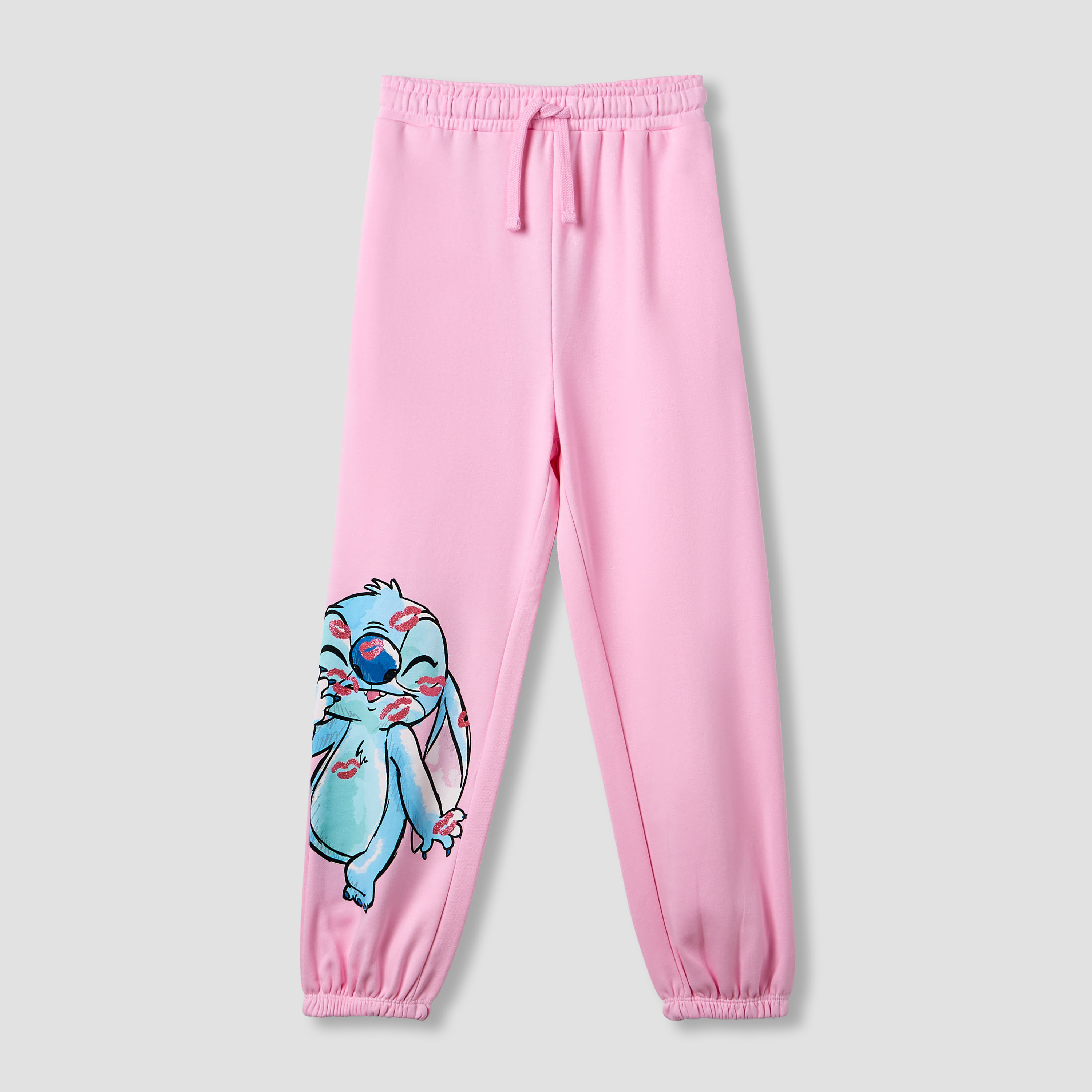 Disney Girls Joggers with Stitch Glitter Print - Cotton - Drawstring Waist-girls-clothing-bottoms-joggersandtrackpants-image-1