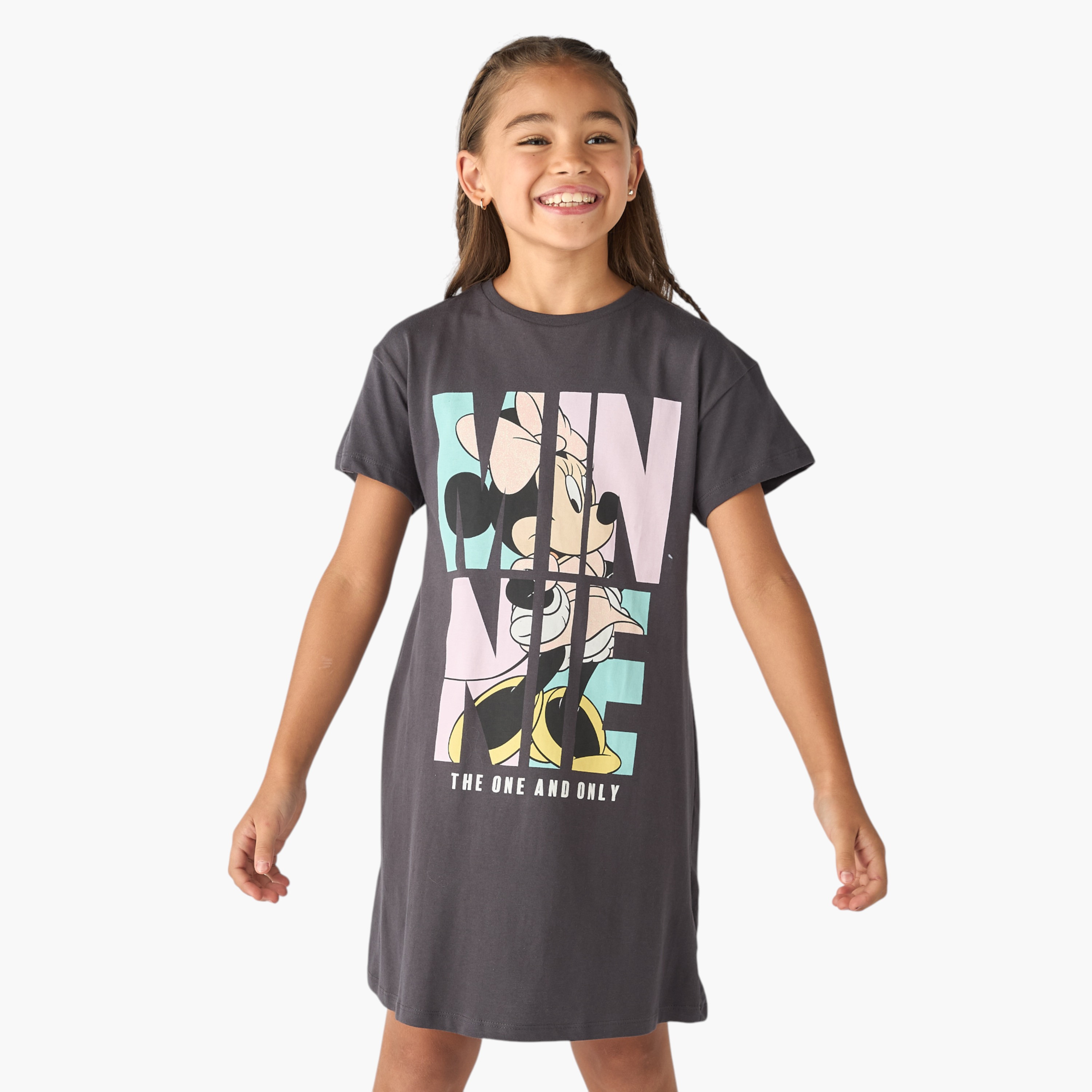 Disney Minnie Mouse Print A-line T-shirt Dress with Short Sleeves-girls-clothing-dressesandjumpsuits-image-1