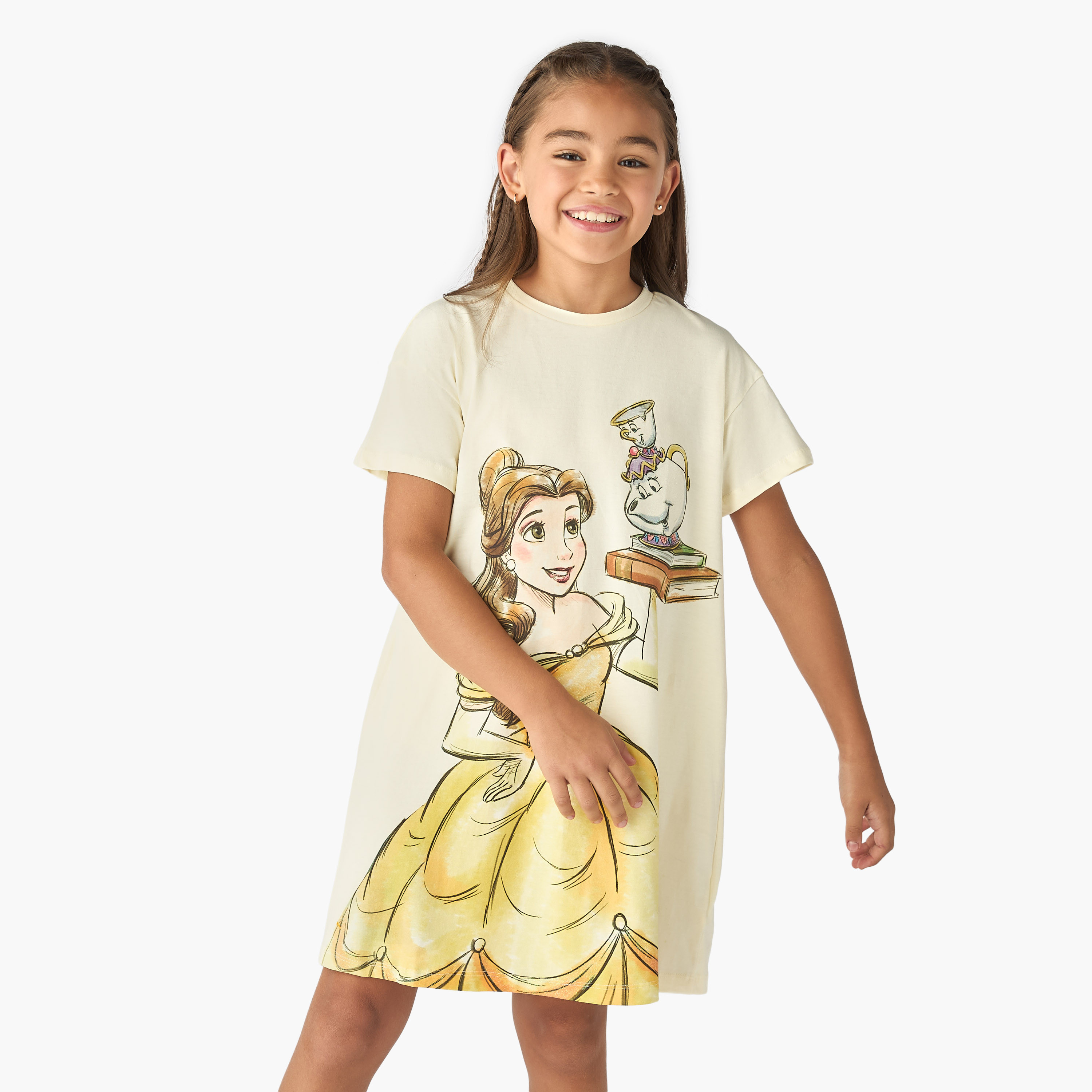 Disney Princess Belle Print T-shirt Dress with Short Sleeves-girls-clothing-dressesandjumpsuits-image-1