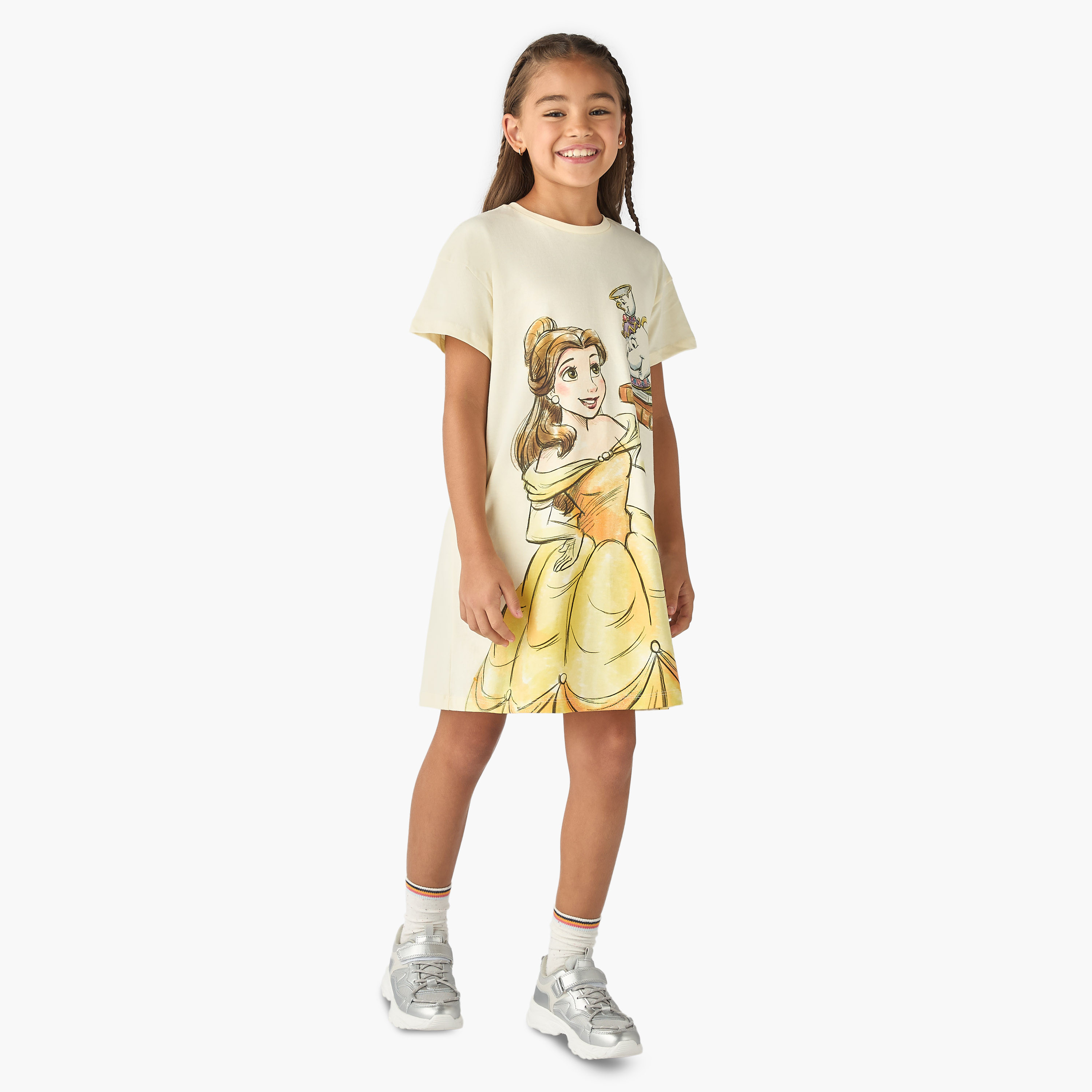 Disney Princess Belle Print T-shirt Dress with Short Sleeves-girls-clothing-dressesandjumpsuits-image-2