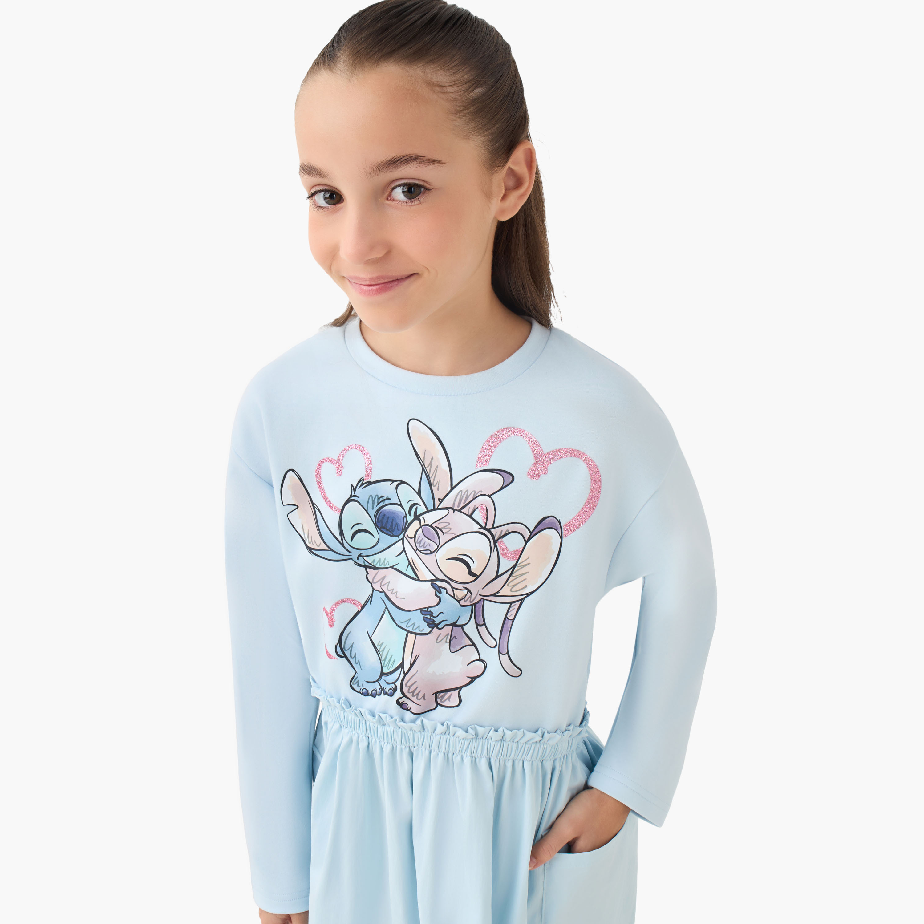 Disney Round Neck Long Sleeves Dress with Lilo and Stitch Print-girls-clothing-dressesandjumpsuits-image-4