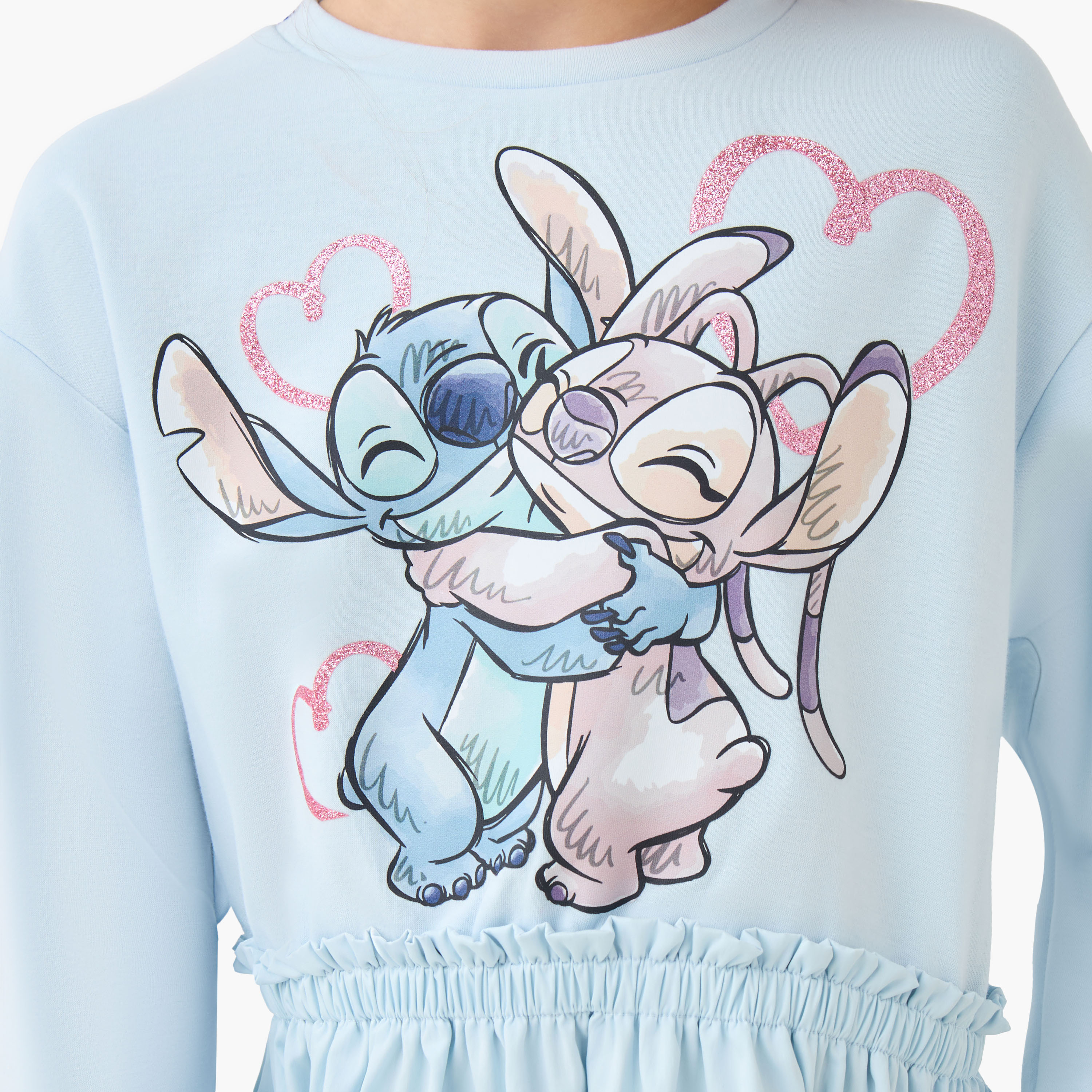 Disney Round Neck Long Sleeves Dress with Lilo and Stitch Print-girls-clothing-dressesandjumpsuits-image-5