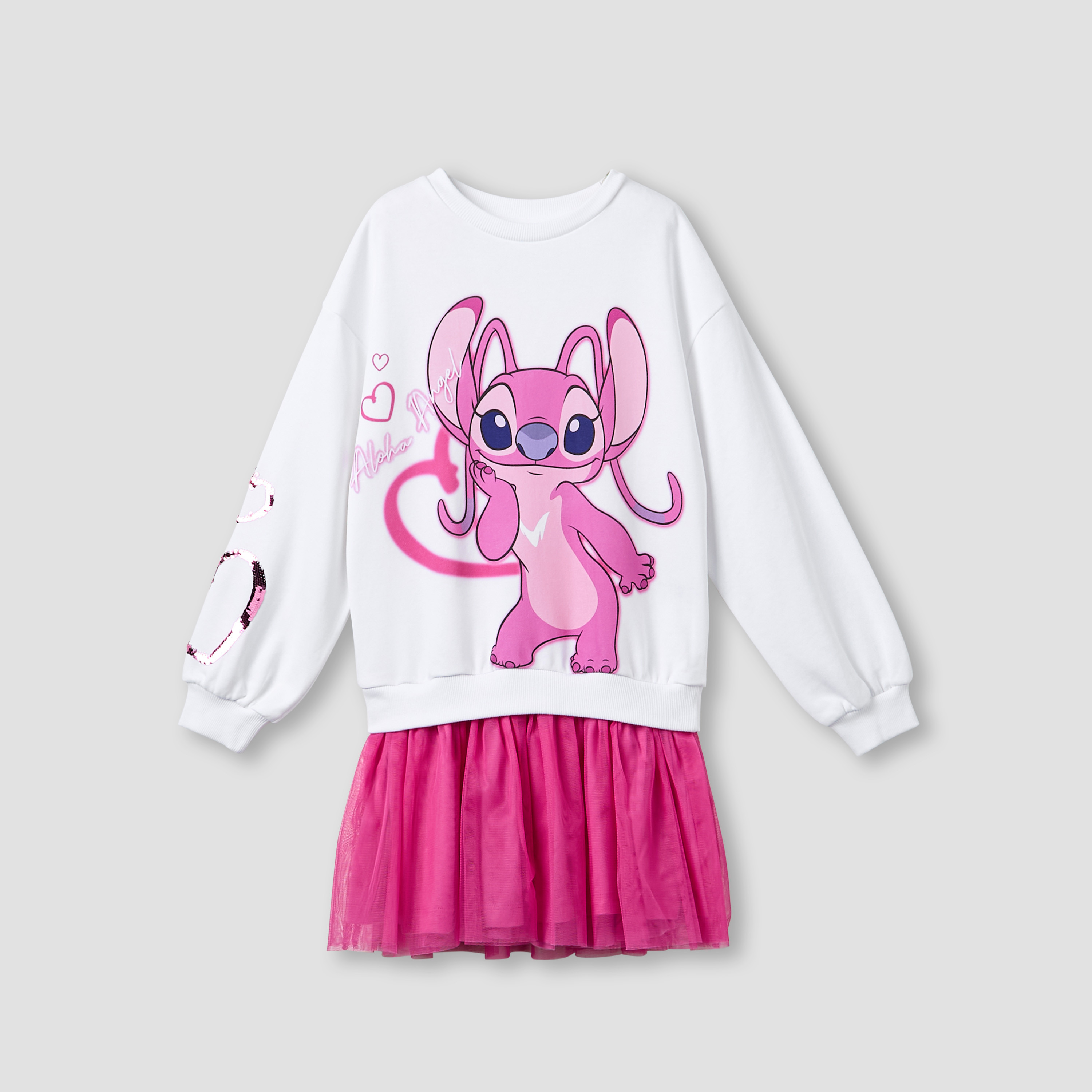 Disney Round Neck Long Sleeves Knee Length Sweat Dress with Angel Print-girls-clothing-winterwear-dresses-image-1