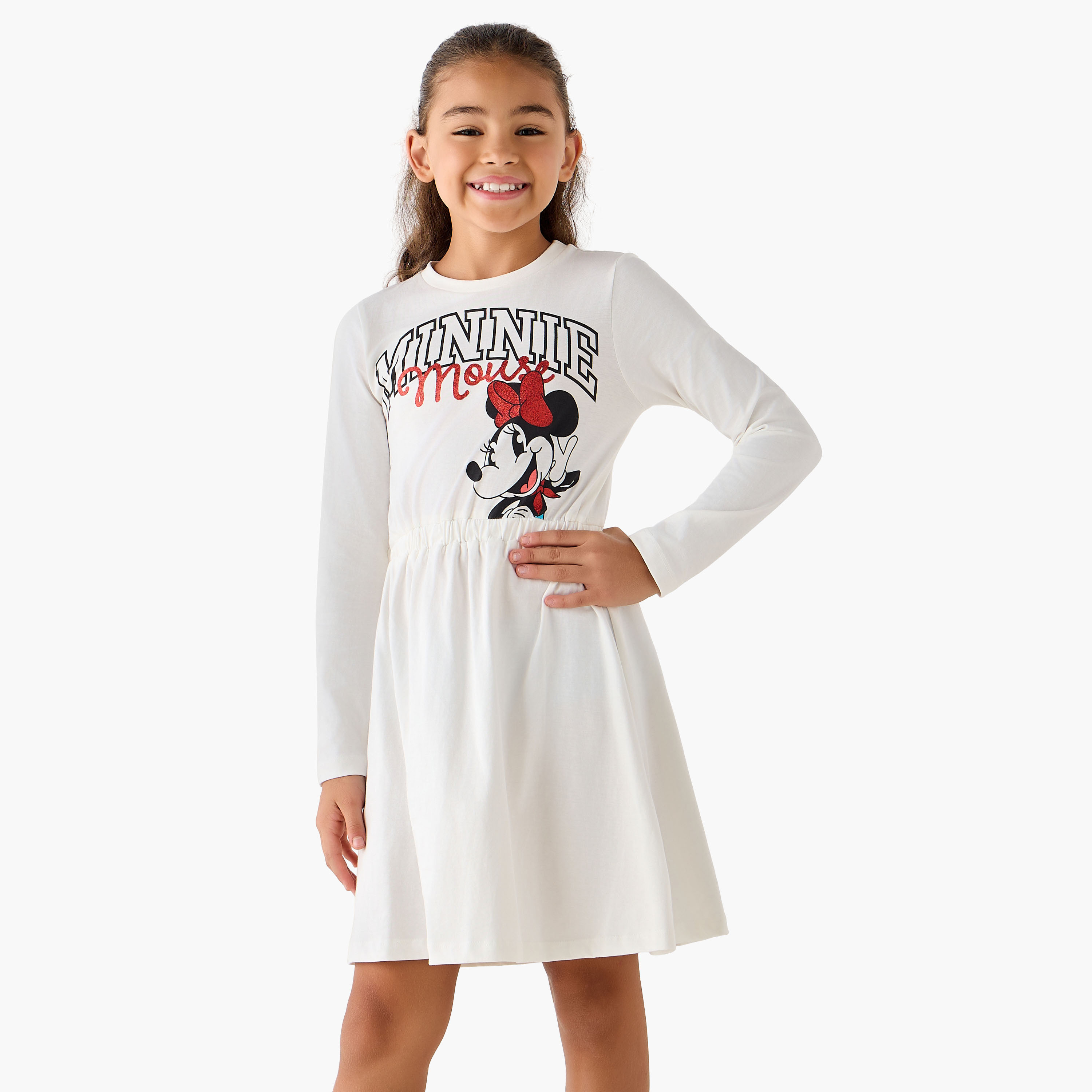 Disney Round Neck Long Sleeves Dress with Minnie Mouse Print-girls-clothing-dressesandjumpsuits-image-1