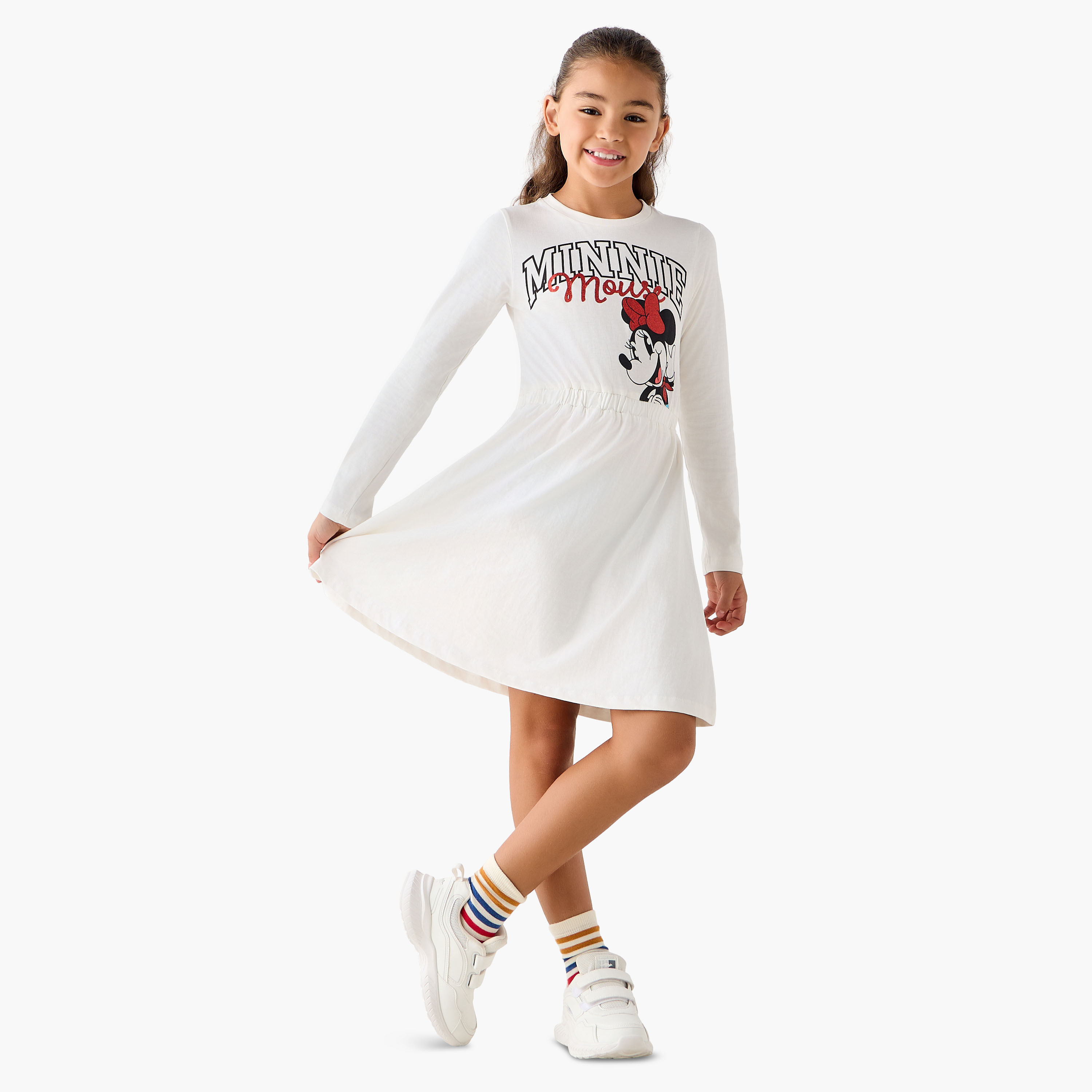 Disney Round Neck Long Sleeves Dress with Minnie Mouse Print-girls-clothing-dressesandjumpsuits-image-2
