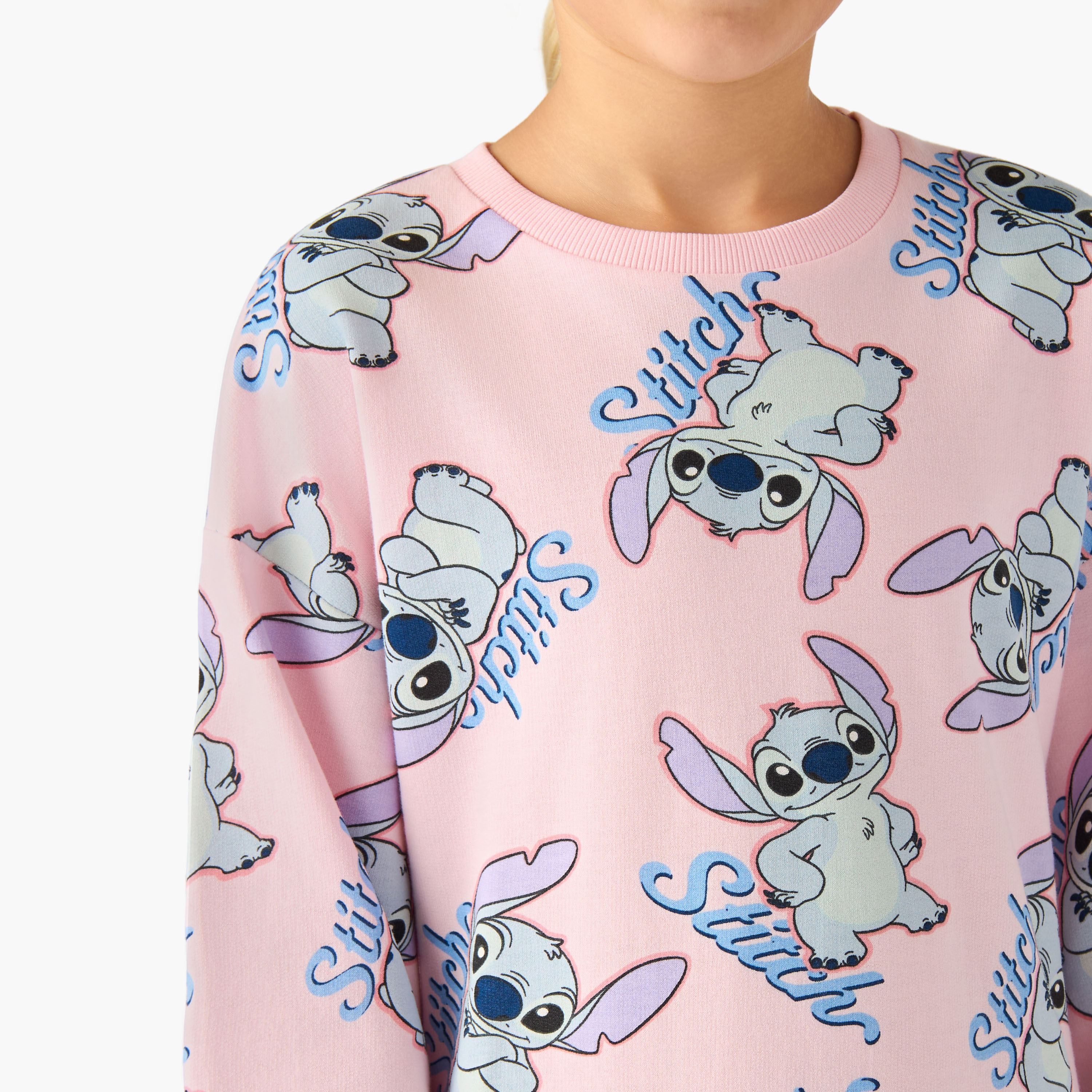 Disney Round Neck Long Sleeves Knee Length Sweat Dress with Stitch Print-girls-clothing-dressesandjumpsuits-image-5