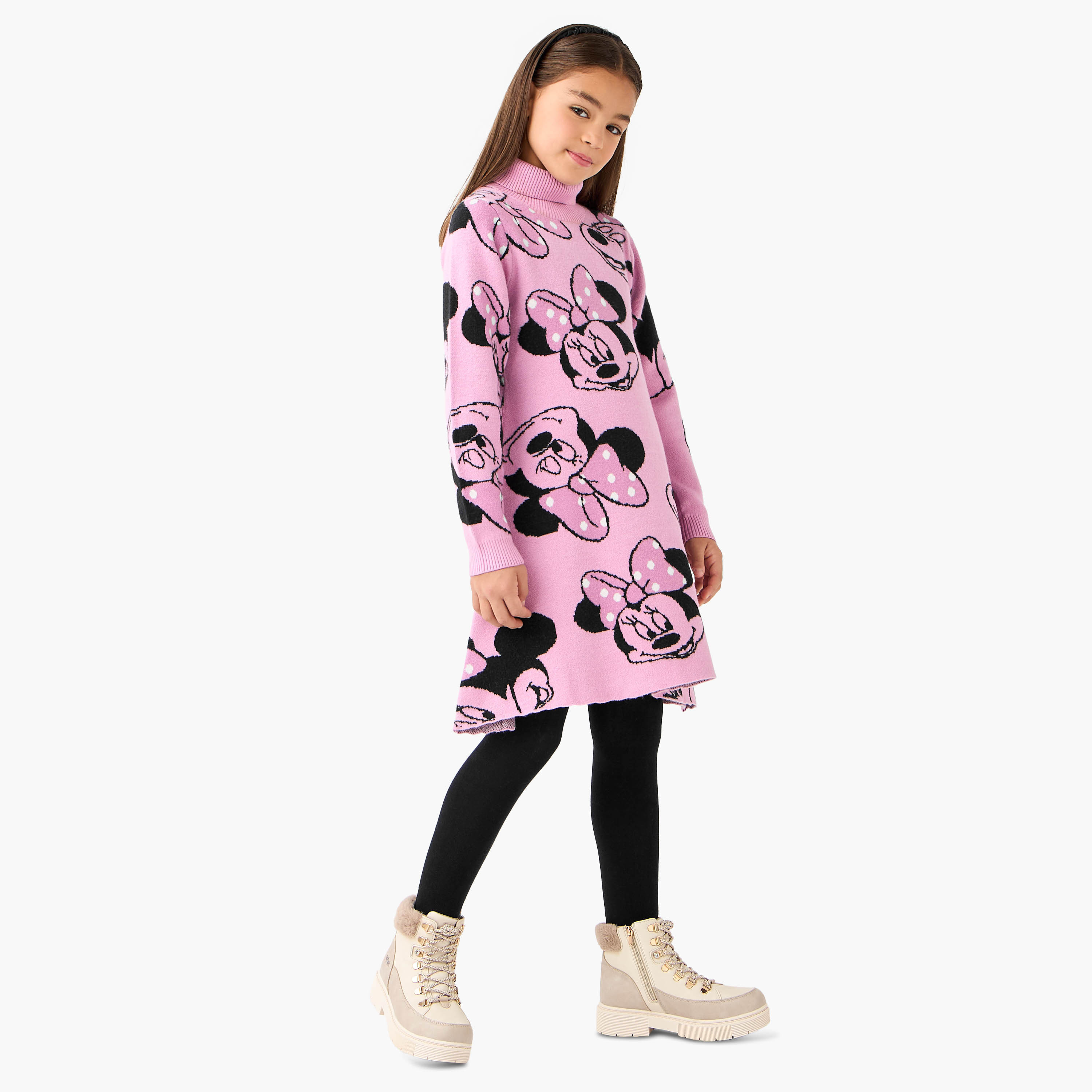 Disney Minnie Mouse Print Dress with Turtleneck and Long Sleeves-girls-clothing-dressesandjumpsuits-image-2