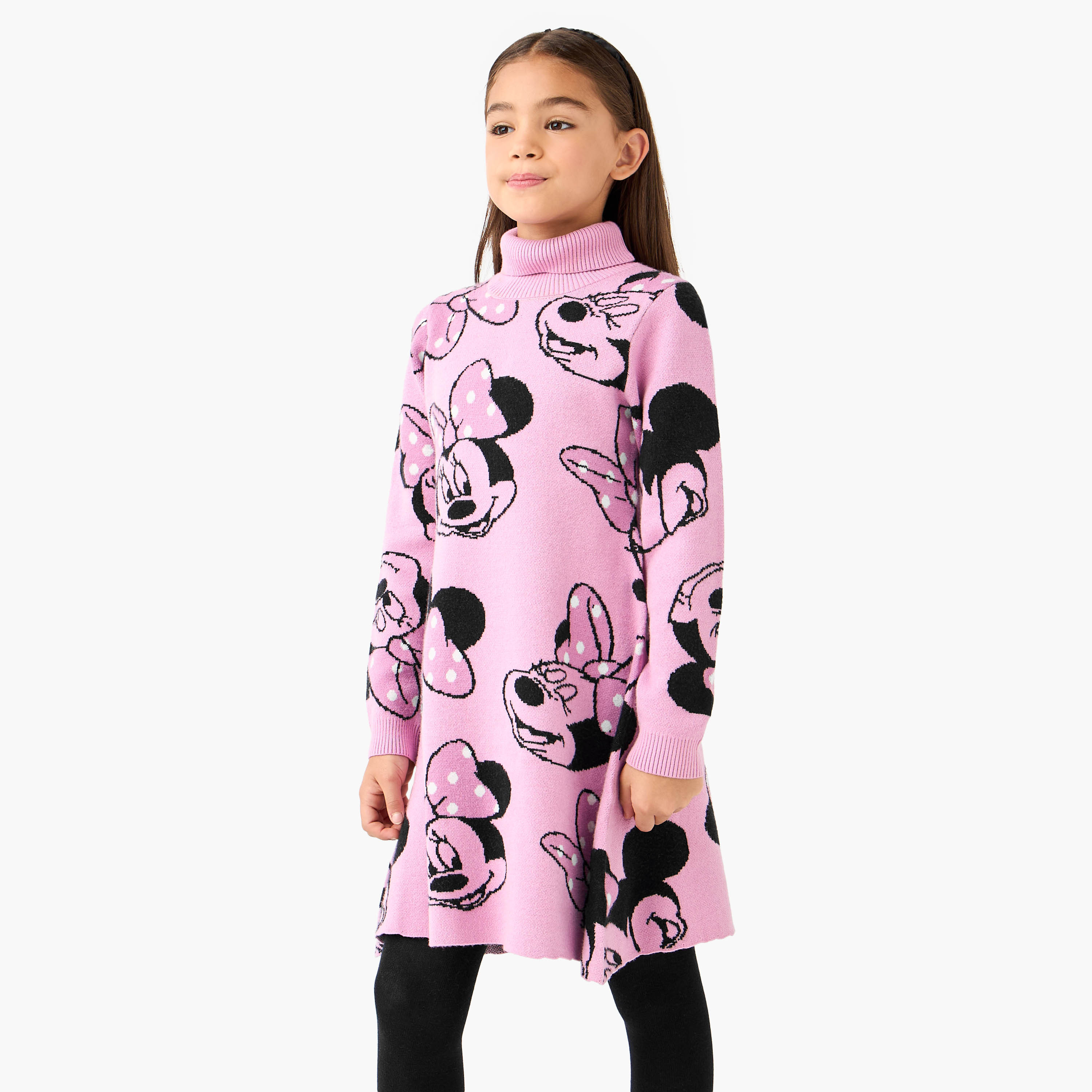 Disney Minnie Mouse Print Dress with Turtleneck and Long Sleeves-girls-clothing-dressesandjumpsuits-image-3