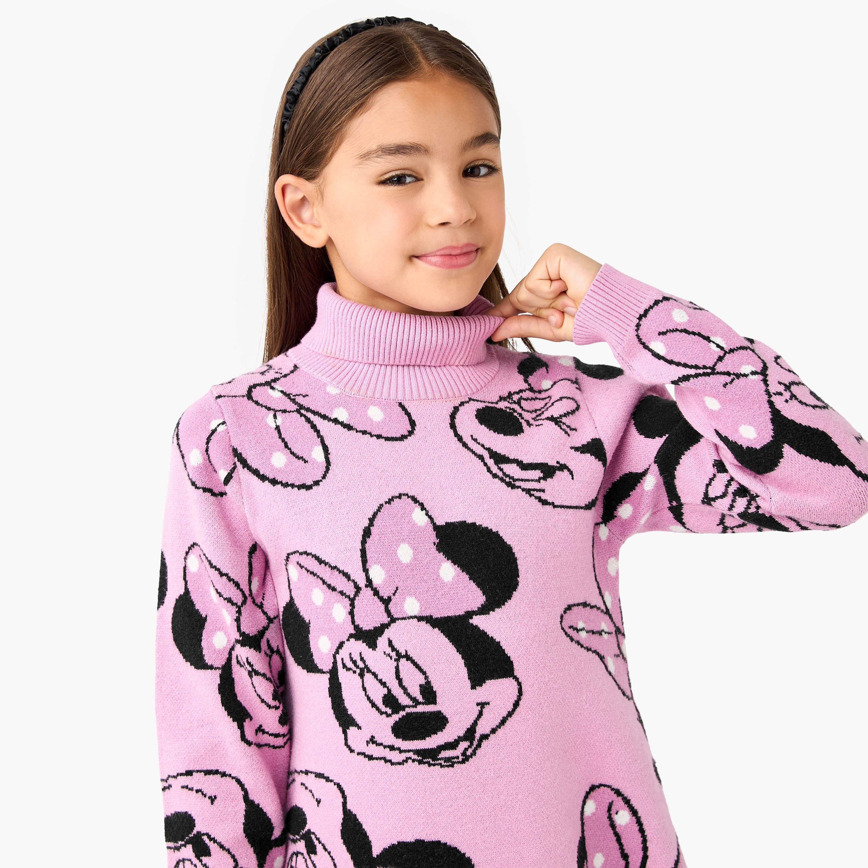 Disney Minnie Mouse Print Dress with Turtleneck and Long Sleeves-girls-clothing-dressesandjumpsuits-image-4