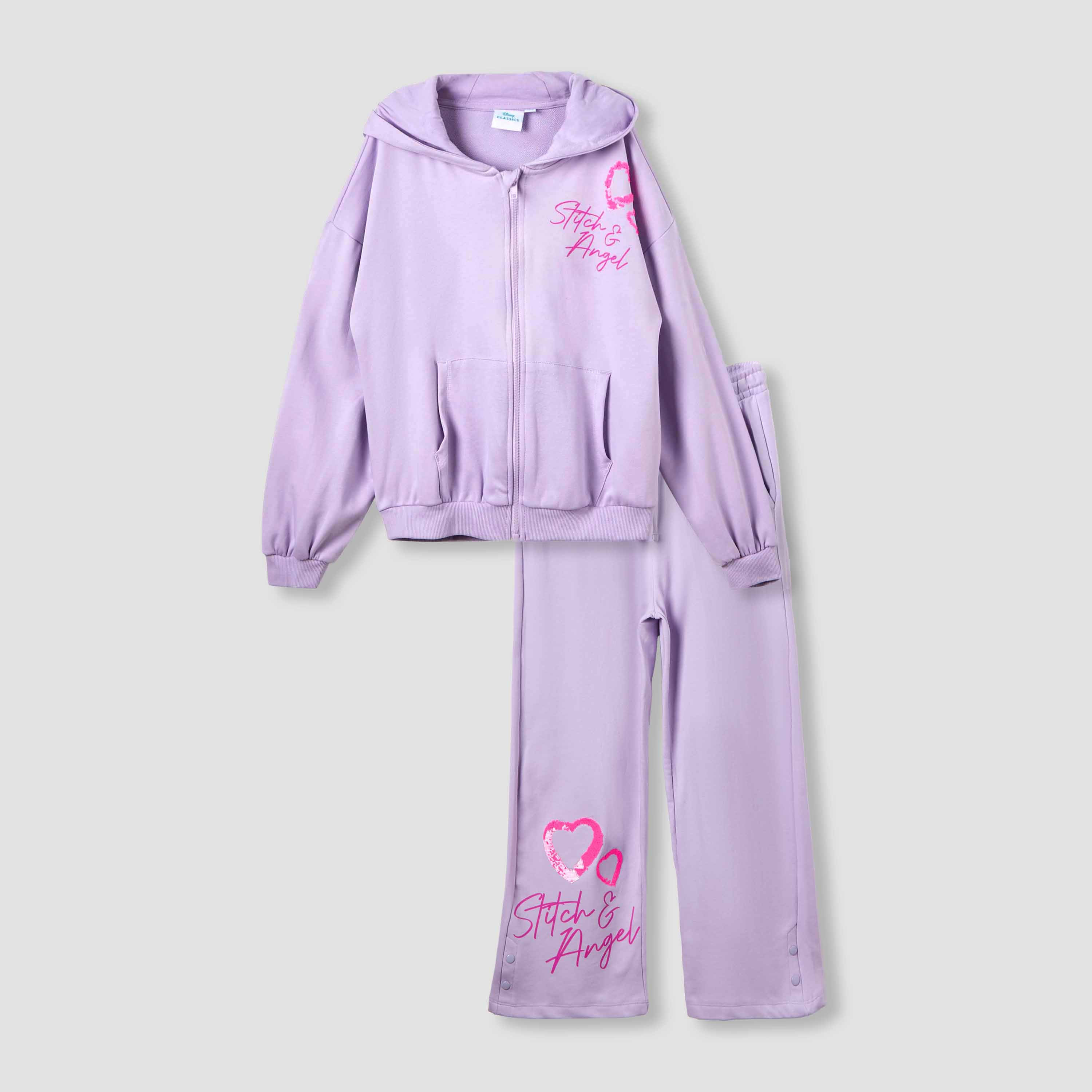 Disney Hooded Neck Long Sleeve Hoodie and Pants Set with Stitch Print-girls-clothing-setsandcoords-image-1