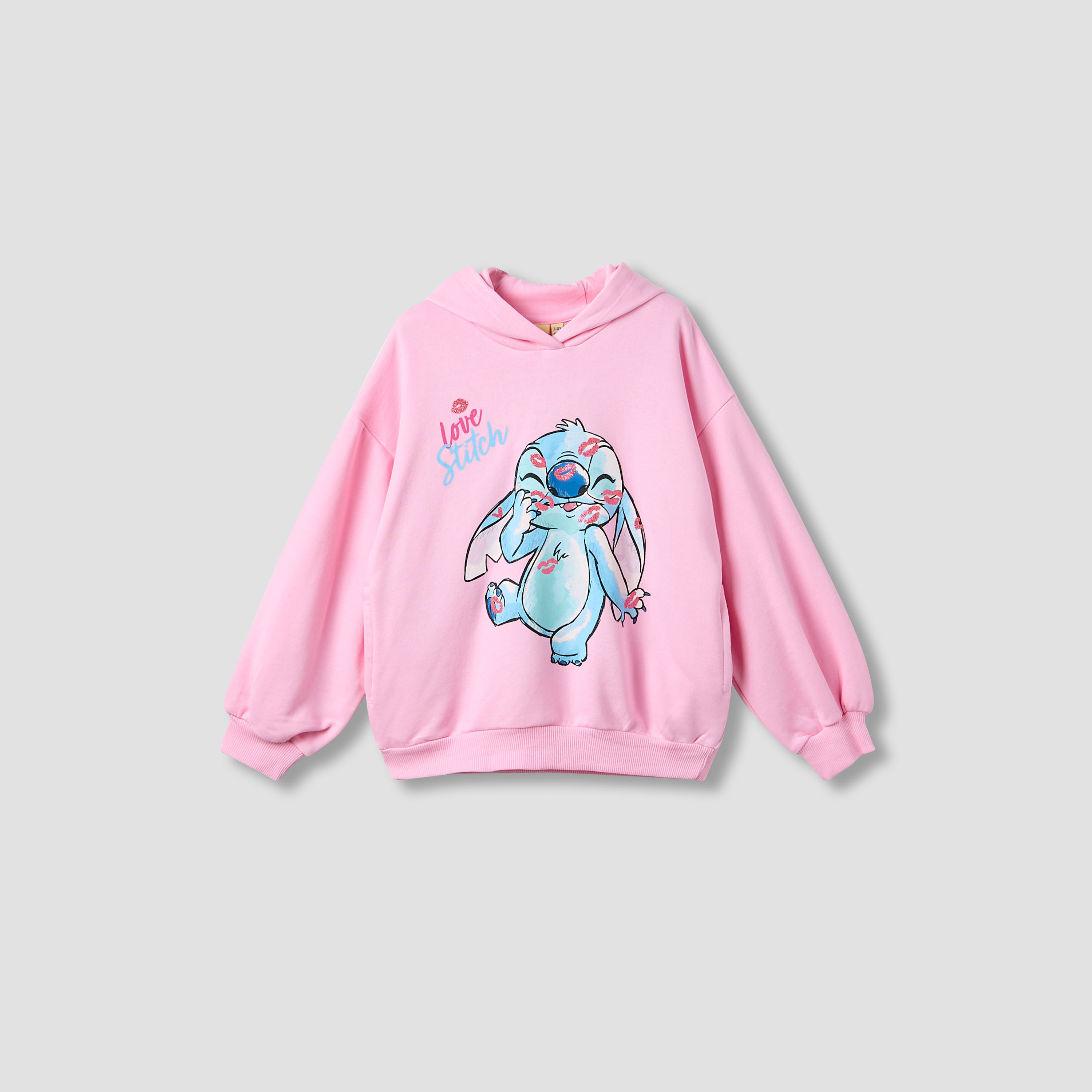 Disney Stitch Print Hooded Sweatshirt with Long Sleeves-girls-clothing-sweatshirts-image-1