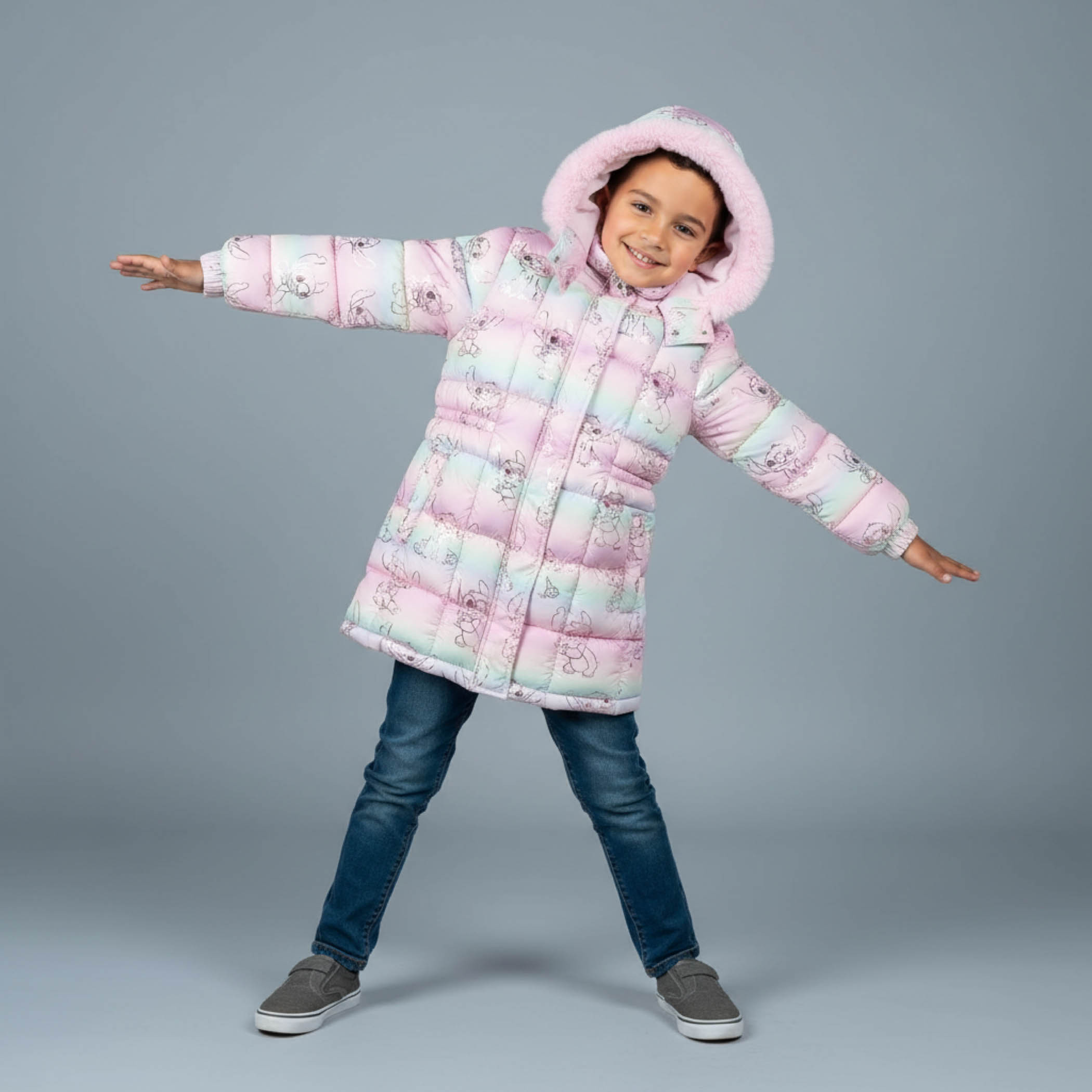 Disney Stitch Print Padded Jacket with Hood and Zip Closure-girls-clothing-winterwear-jacketsandcoats-image-3