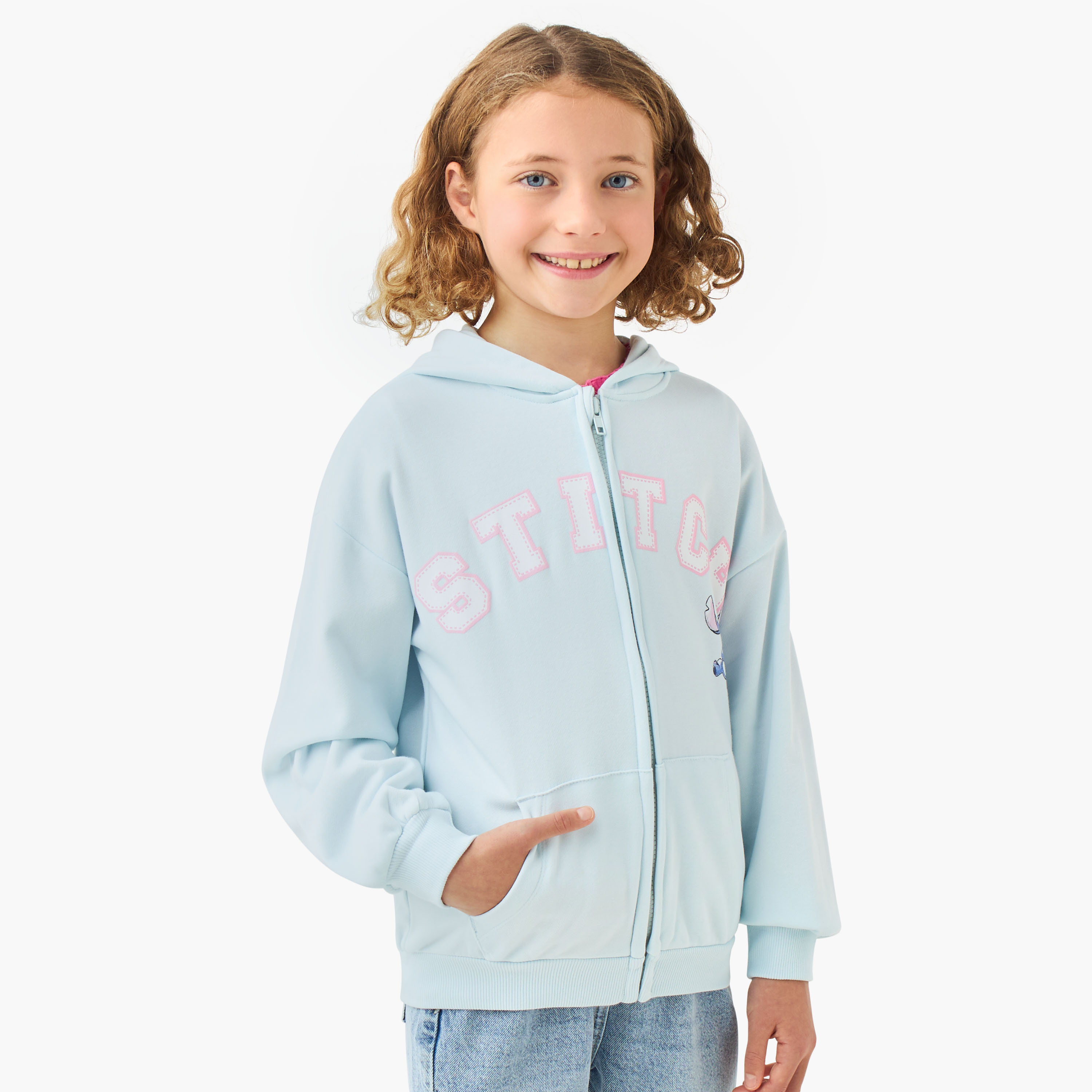 Disney Girls Hooded Sweatshirt with Stitch Print - Cotton - Long Sleeves-girls-clothing-winterwear-sweatshirts-image-1