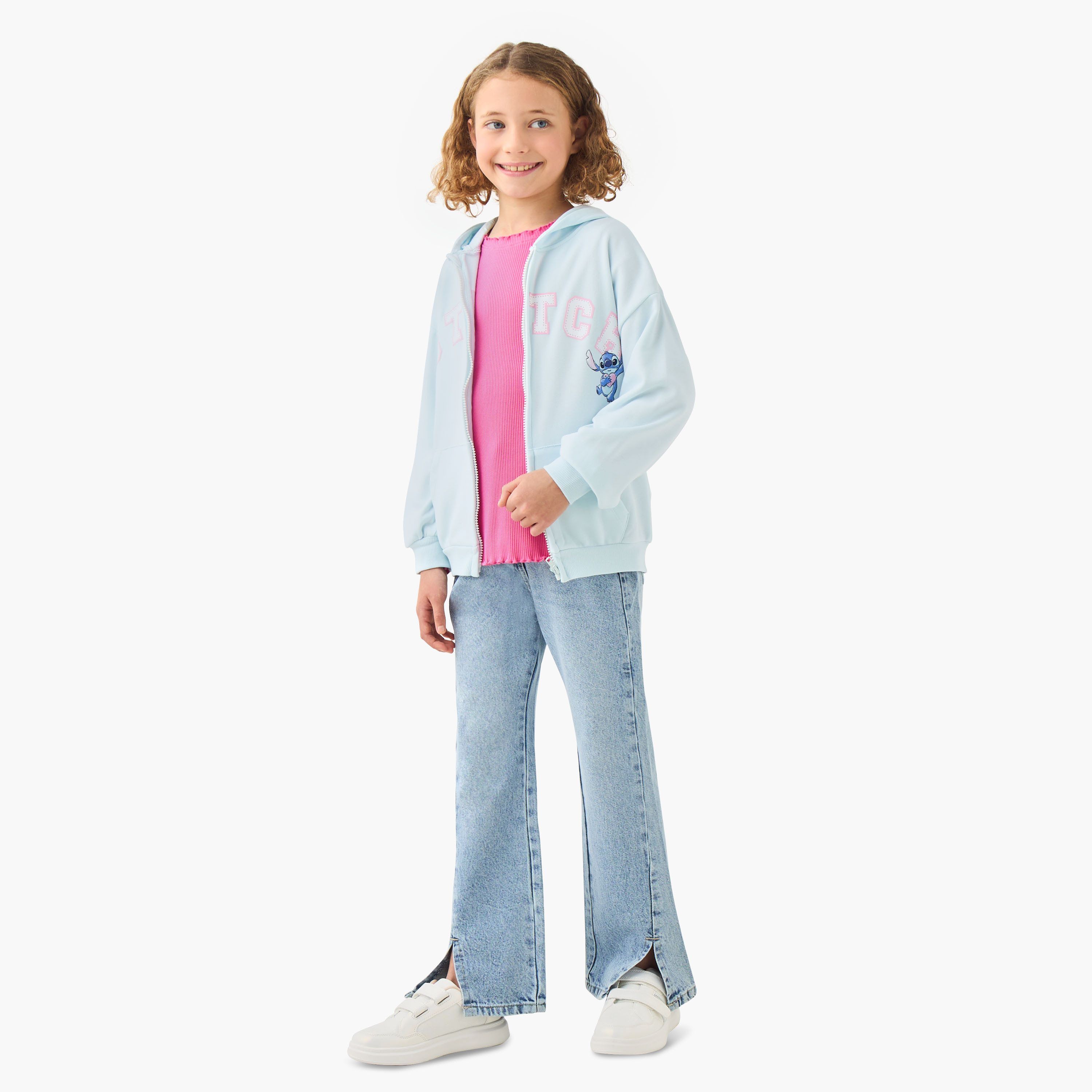 Disney Girls Hooded Sweatshirt with Stitch Print - Cotton - Long Sleeves-girls-clothing-winterwear-sweatshirts-image-2