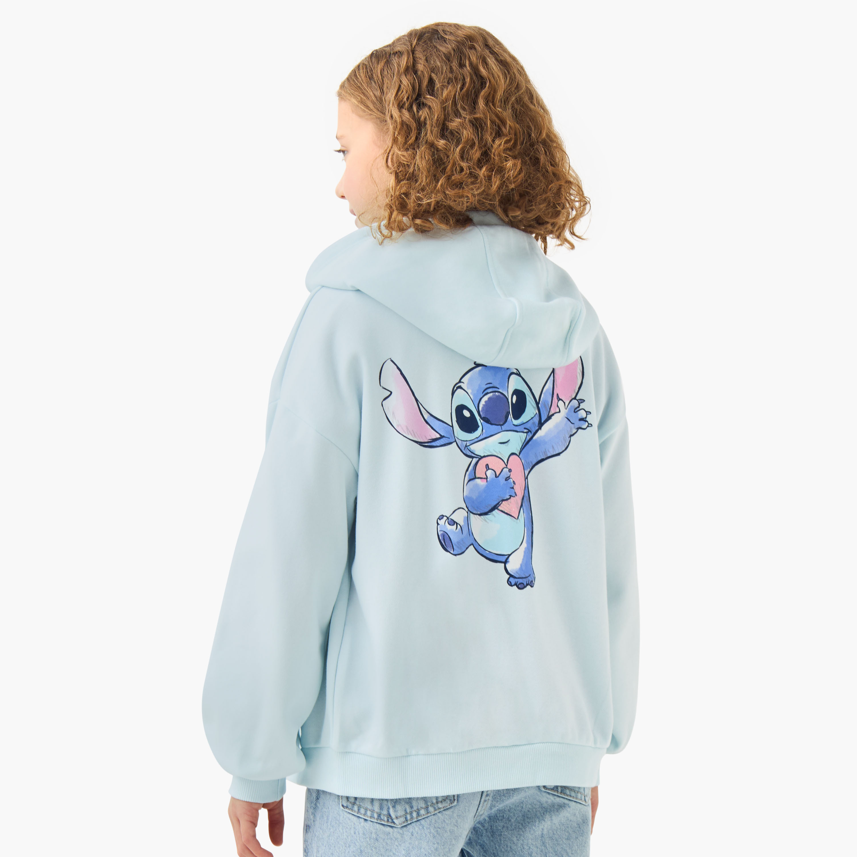 Disney Girls Hooded Sweatshirt with Stitch Print - Cotton - Long Sleeves-girls-clothing-winterwear-sweatshirts-image-3