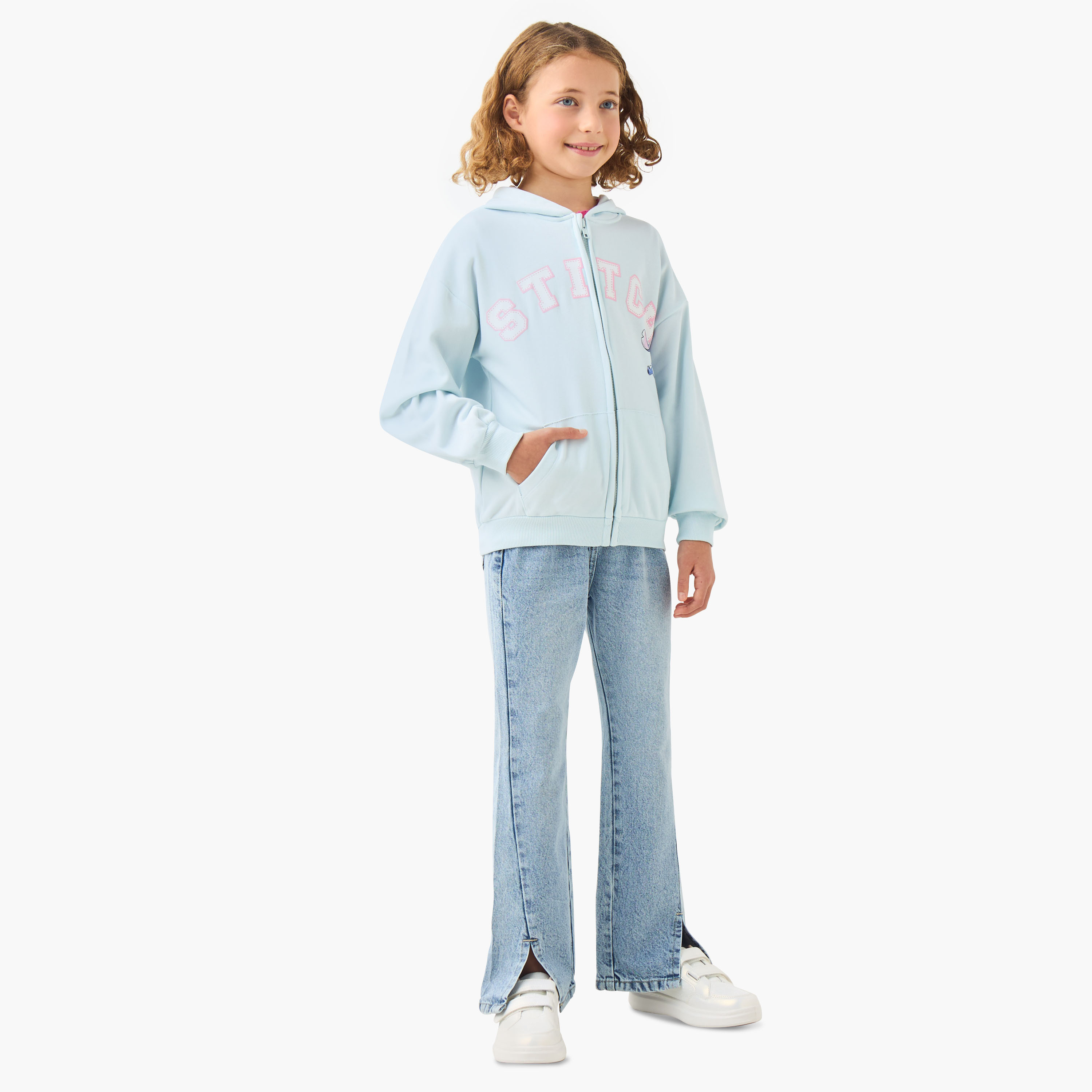 Disney Girls Hooded Sweatshirt with Stitch Print - Cotton - Long Sleeves-girls-clothing-winterwear-sweatshirts-image-6
