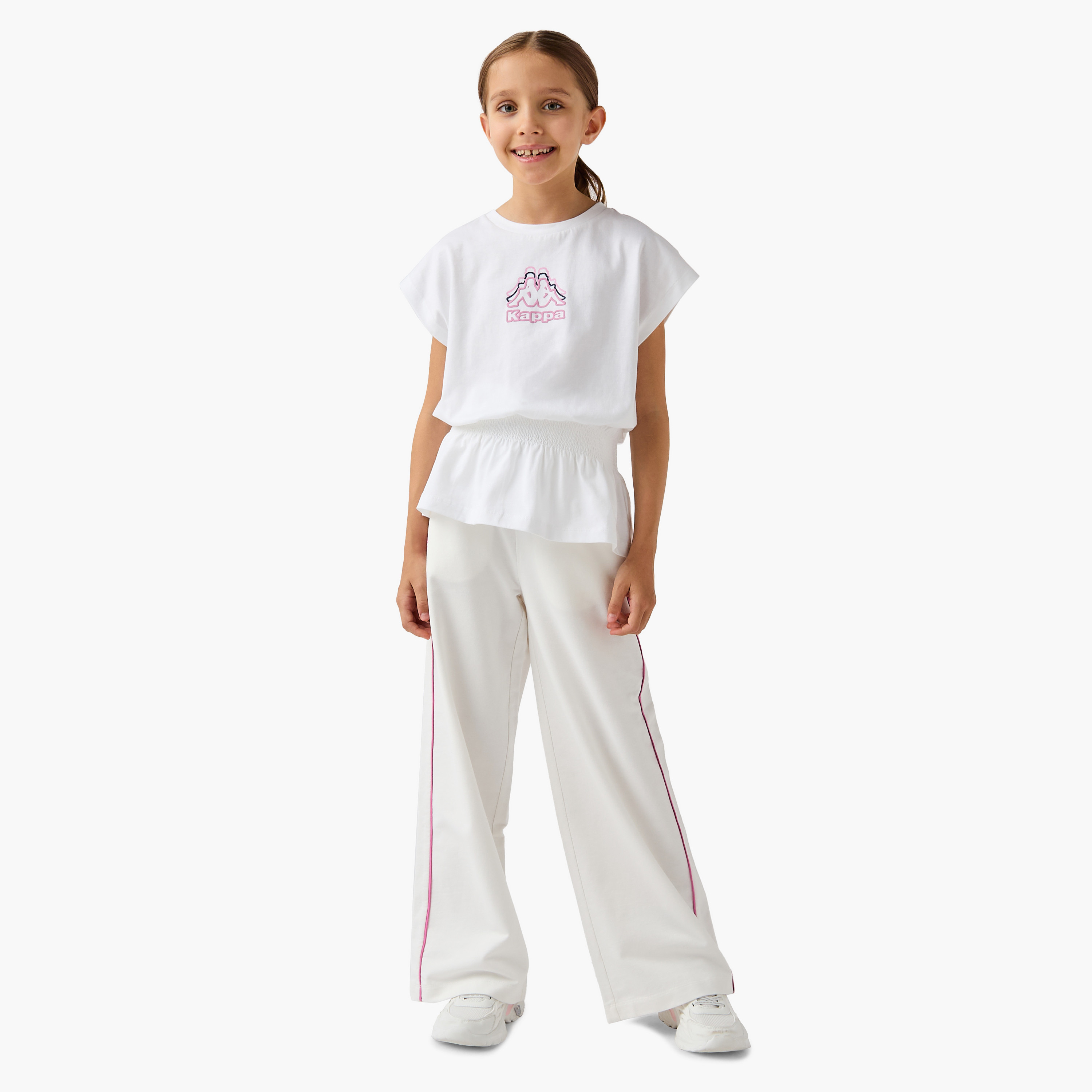 Kappa Logo Print T-shirt with Smocked Waist-sports-girls-clothing-tops-image-2
