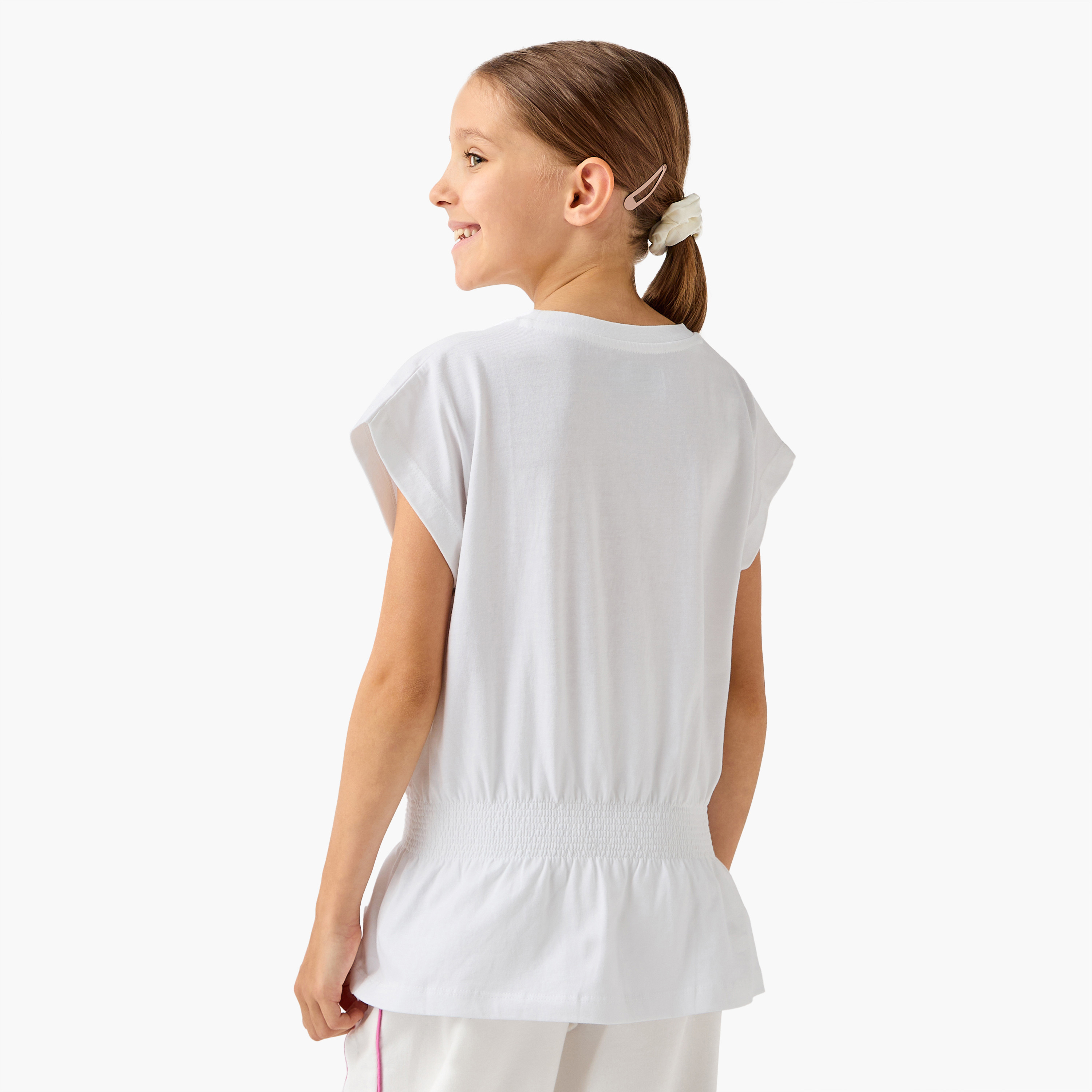Kappa Logo Print T-shirt with Smocked Waist-sports-girls-clothing-tops-image-3
