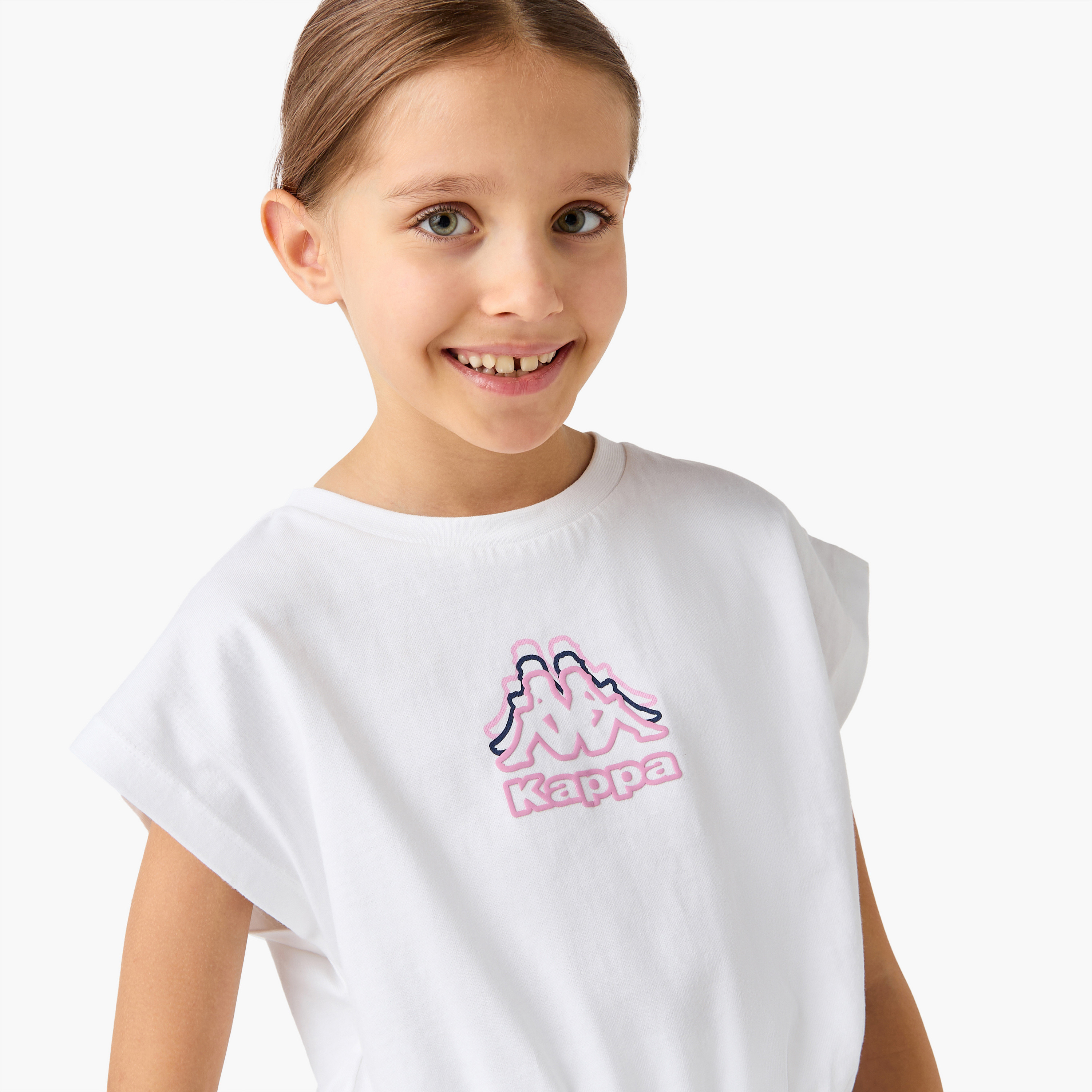 Kappa Logo Print T-shirt with Smocked Waist-sports-girls-clothing-tops-image-4