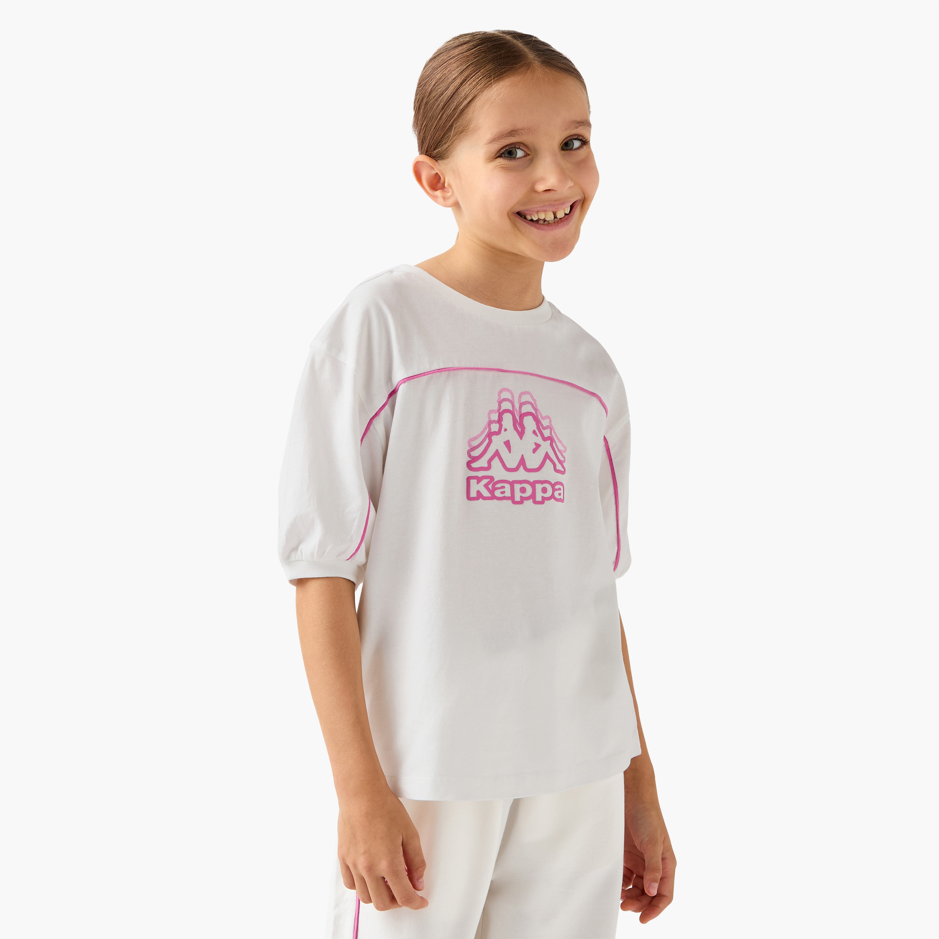 Kappa Logo Print T-shirt with Short Sleeves-girls-clothing-tshirts-image-1