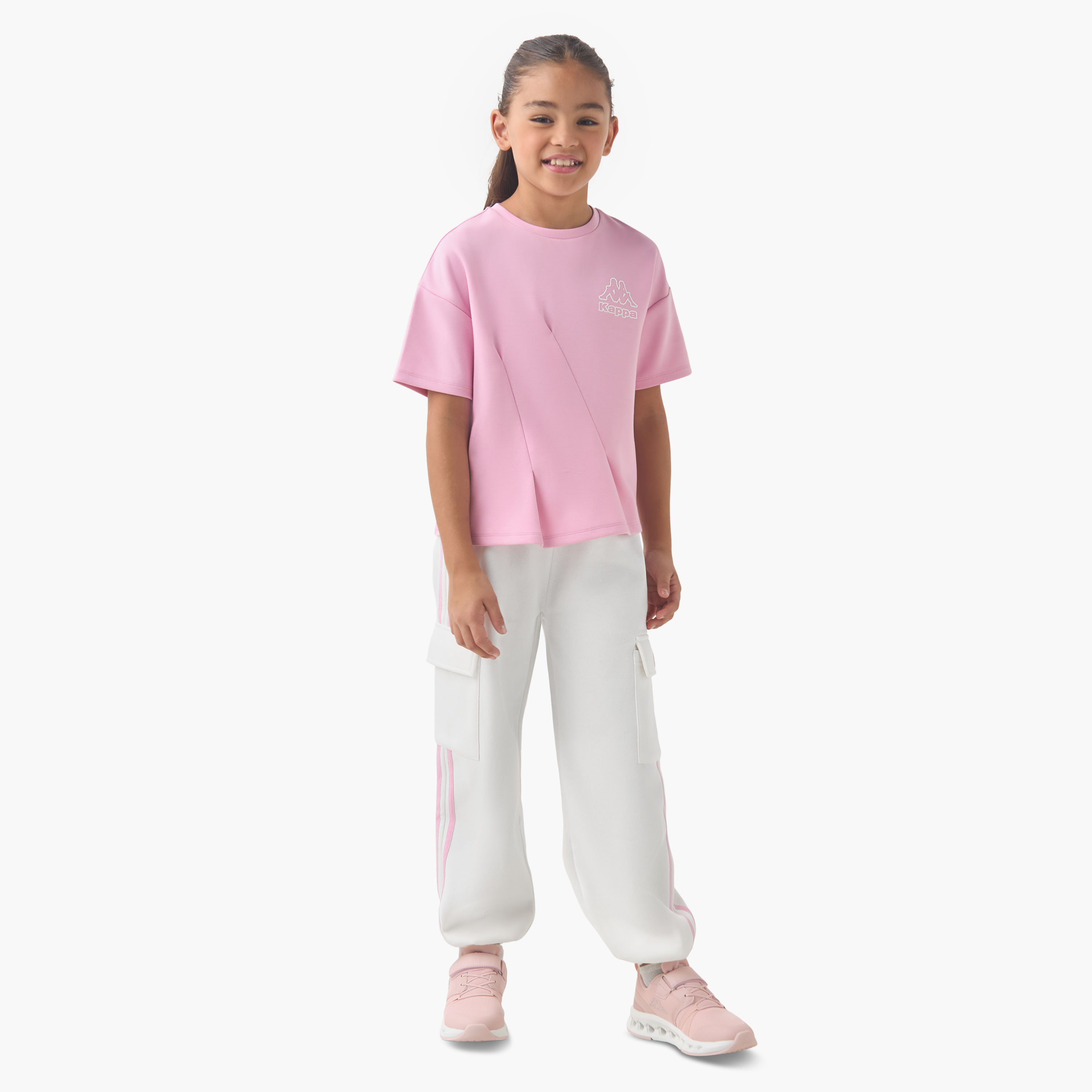 تيشيرت قطن بياقة ضيقة وأكمام قصيرة وكسرات للبنات من كابا-sports-girls-clothing-tops-image-2
