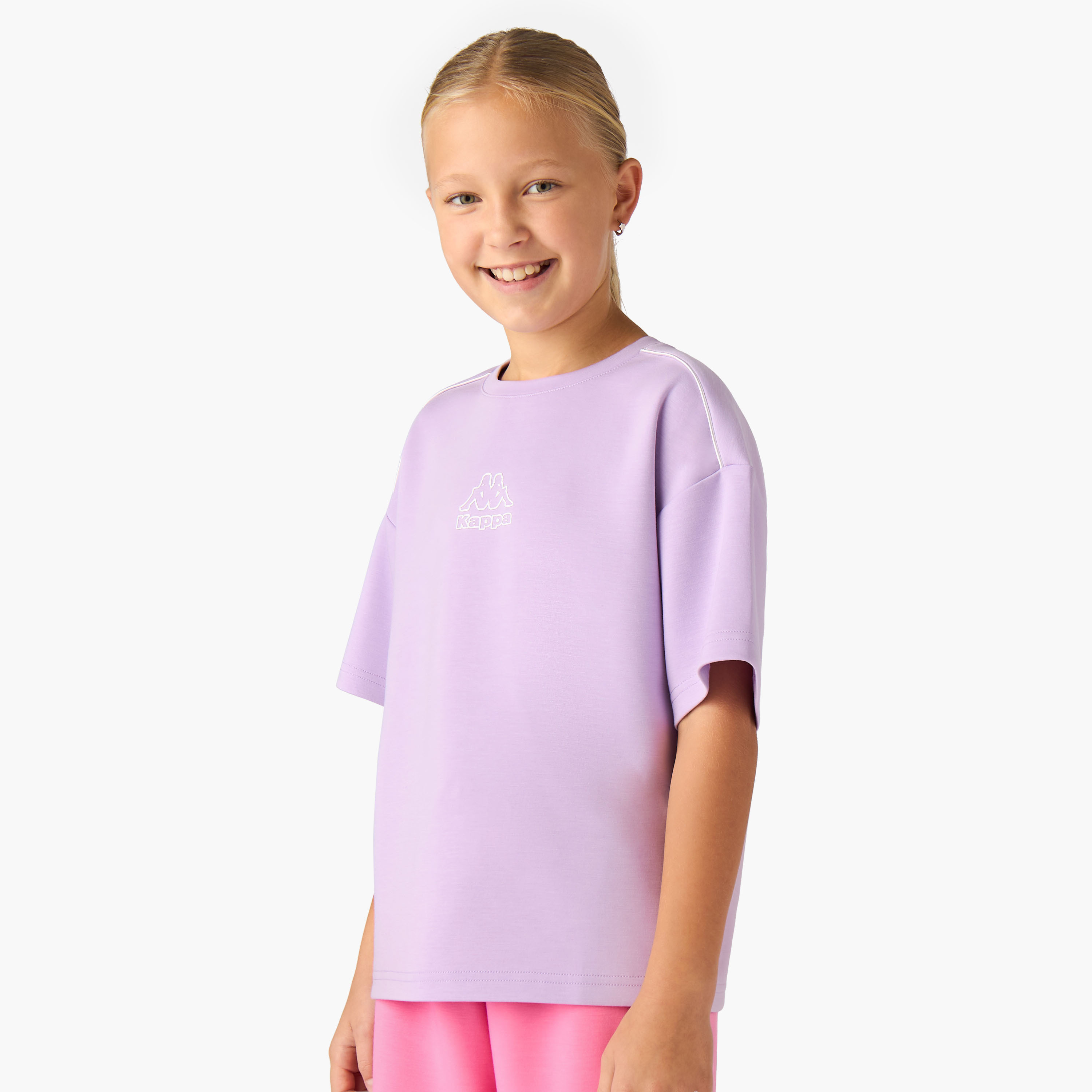 Kappa Girls Crew Neck T-shirt with Logo Print - Cotton - Drop Shoulder Sleeves-sports-girls-clothing-tops-image-1