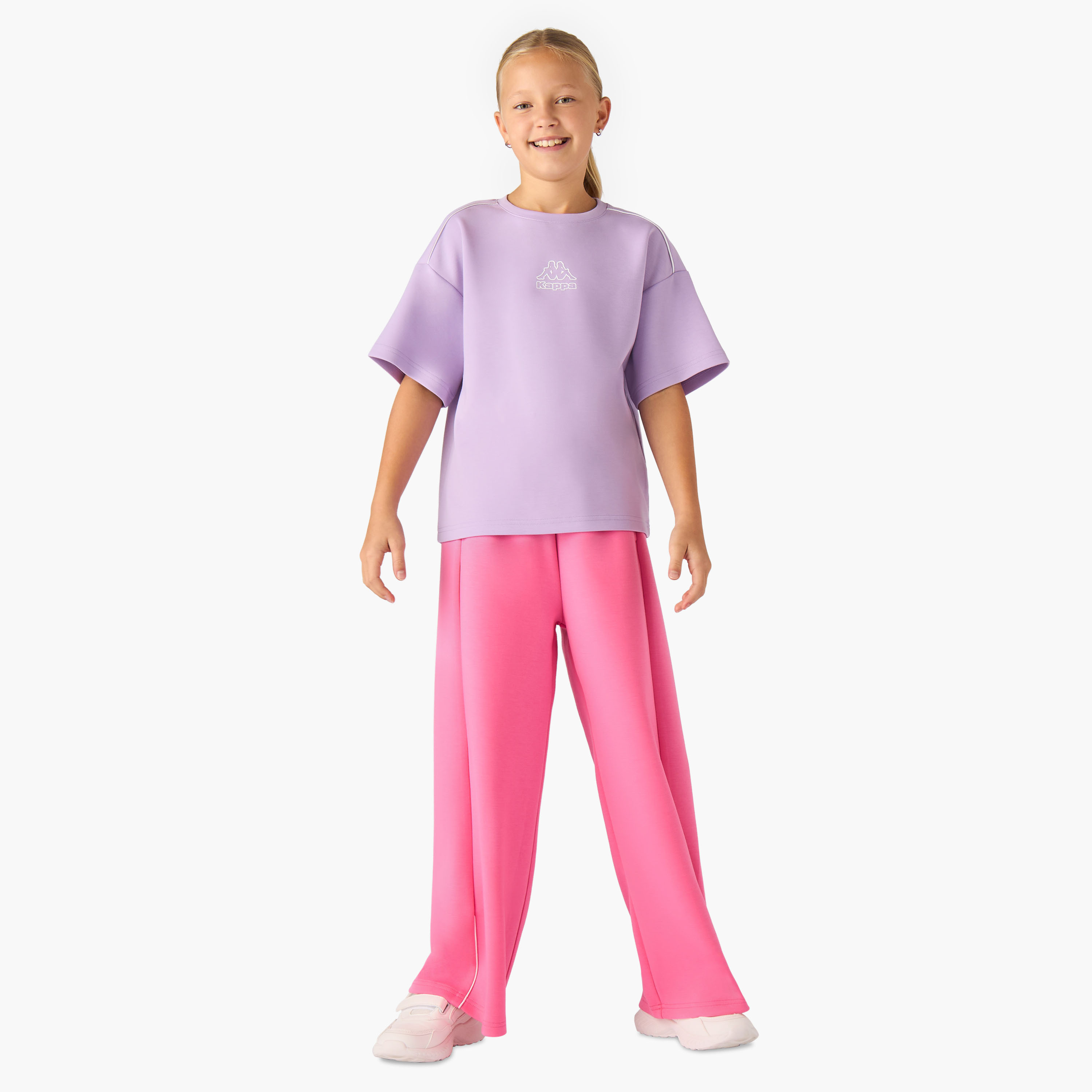 Kappa Girls Crew Neck T-shirt with Logo Print - Cotton - Drop Shoulder Sleeves-sports-girls-clothing-tops-image-2