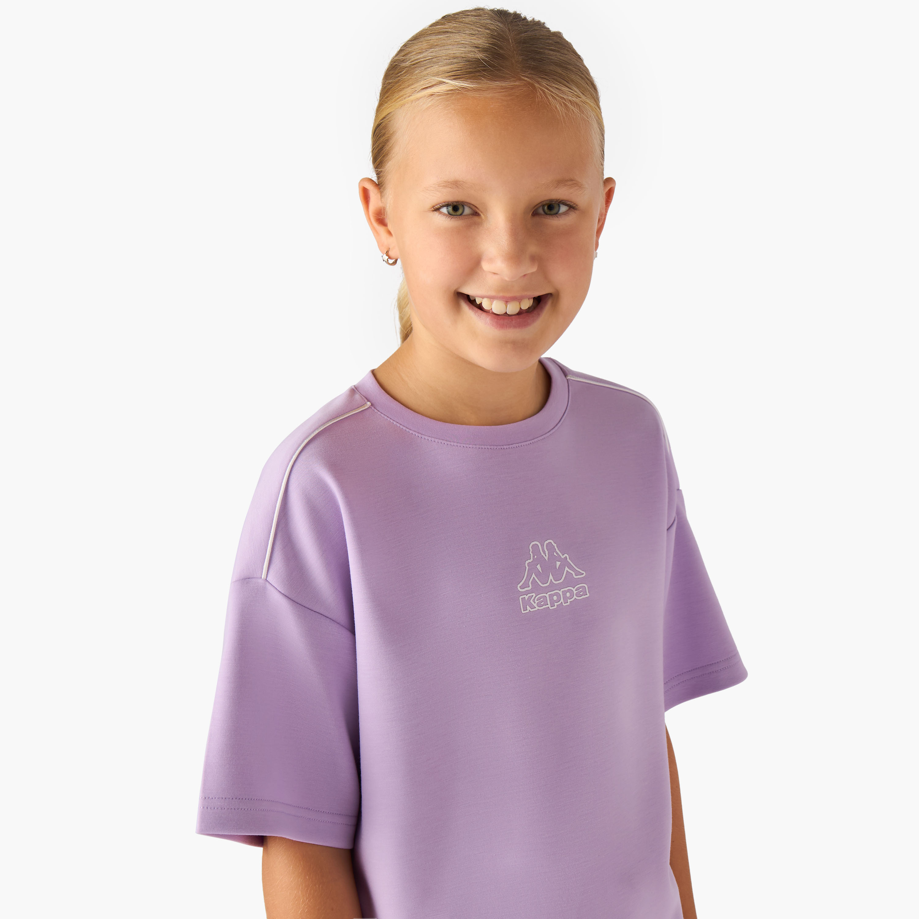 Kappa Girls Crew Neck T-shirt with Logo Print - Cotton - Drop Shoulder Sleeves-sports-girls-clothing-tops-image-4
