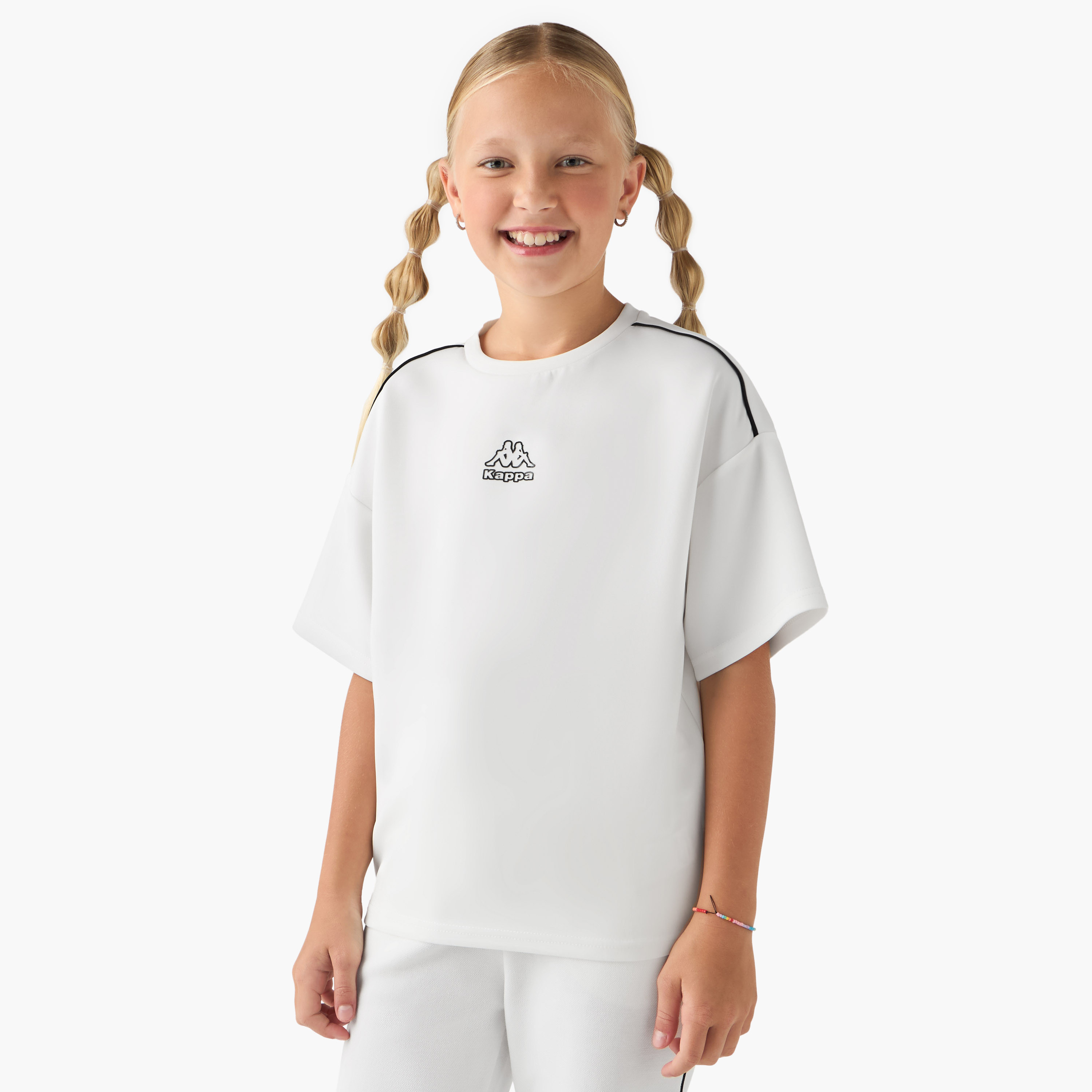 Kappa Girls Crew Neck T-shirt with Logo Print - Cotton - Drop Shoulder Sleeves-sports-girls-clothing-tops-image-1