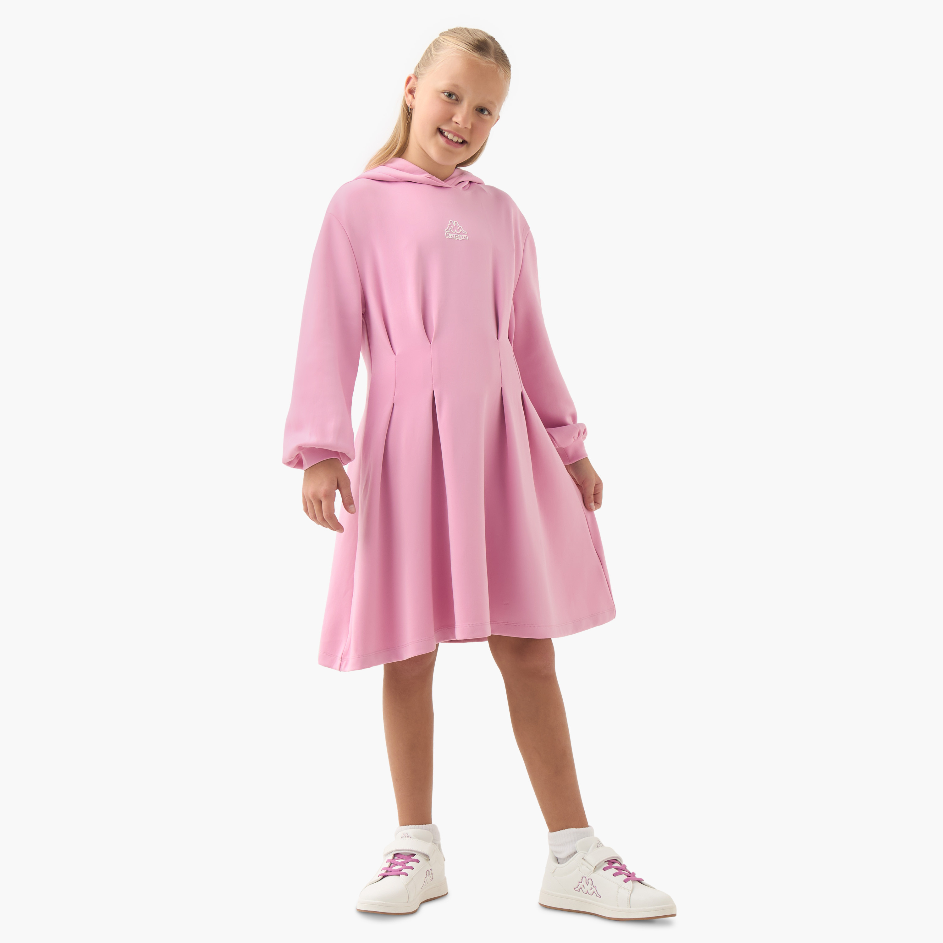 Kappa Hooded Long Sleeves Knee Length Dress with Pleats-girls-clothing-dressesandjumpsuits-image-2