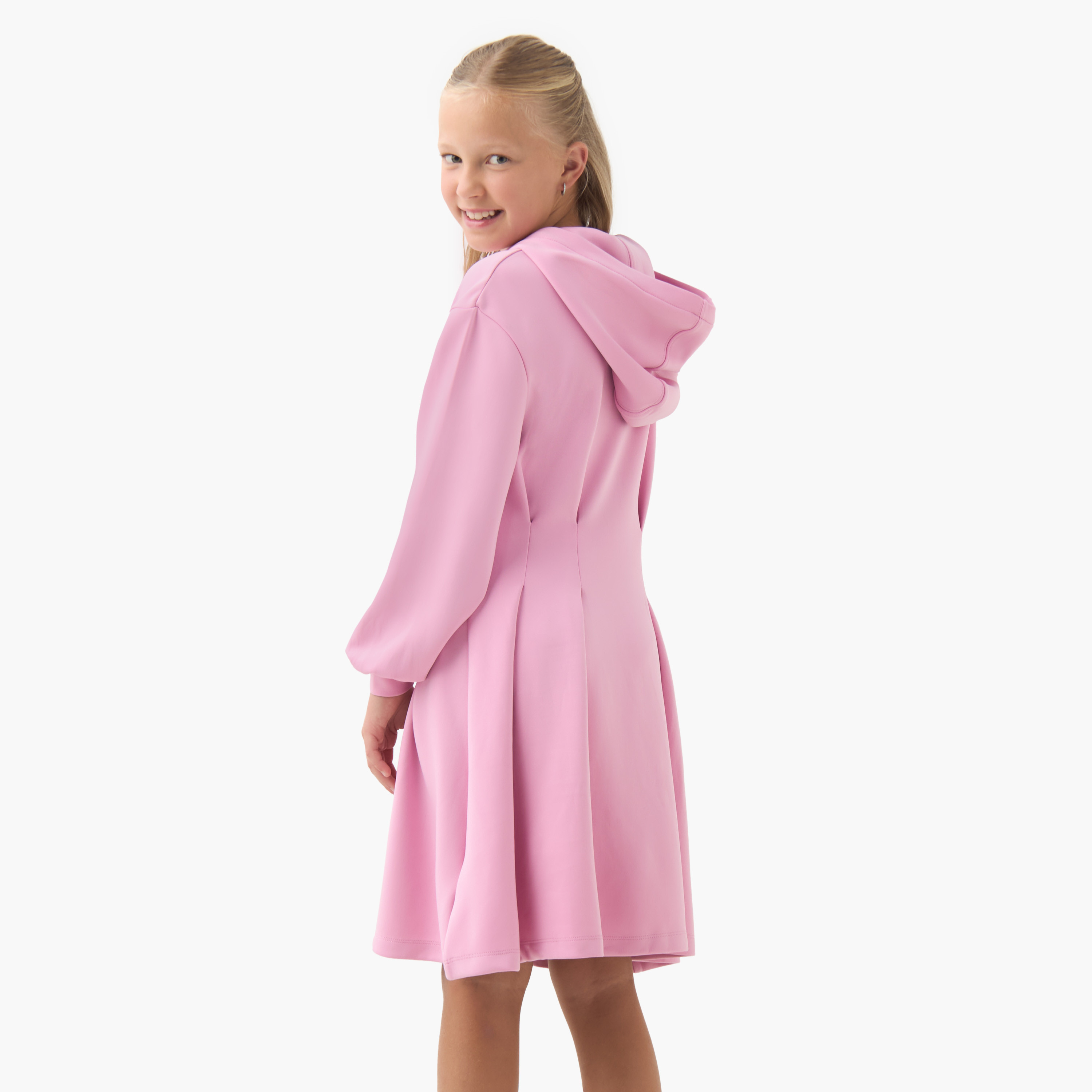 Kappa Hooded Long Sleeves Knee Length Dress with Pleats-girls-clothing-dressesandjumpsuits-image-3