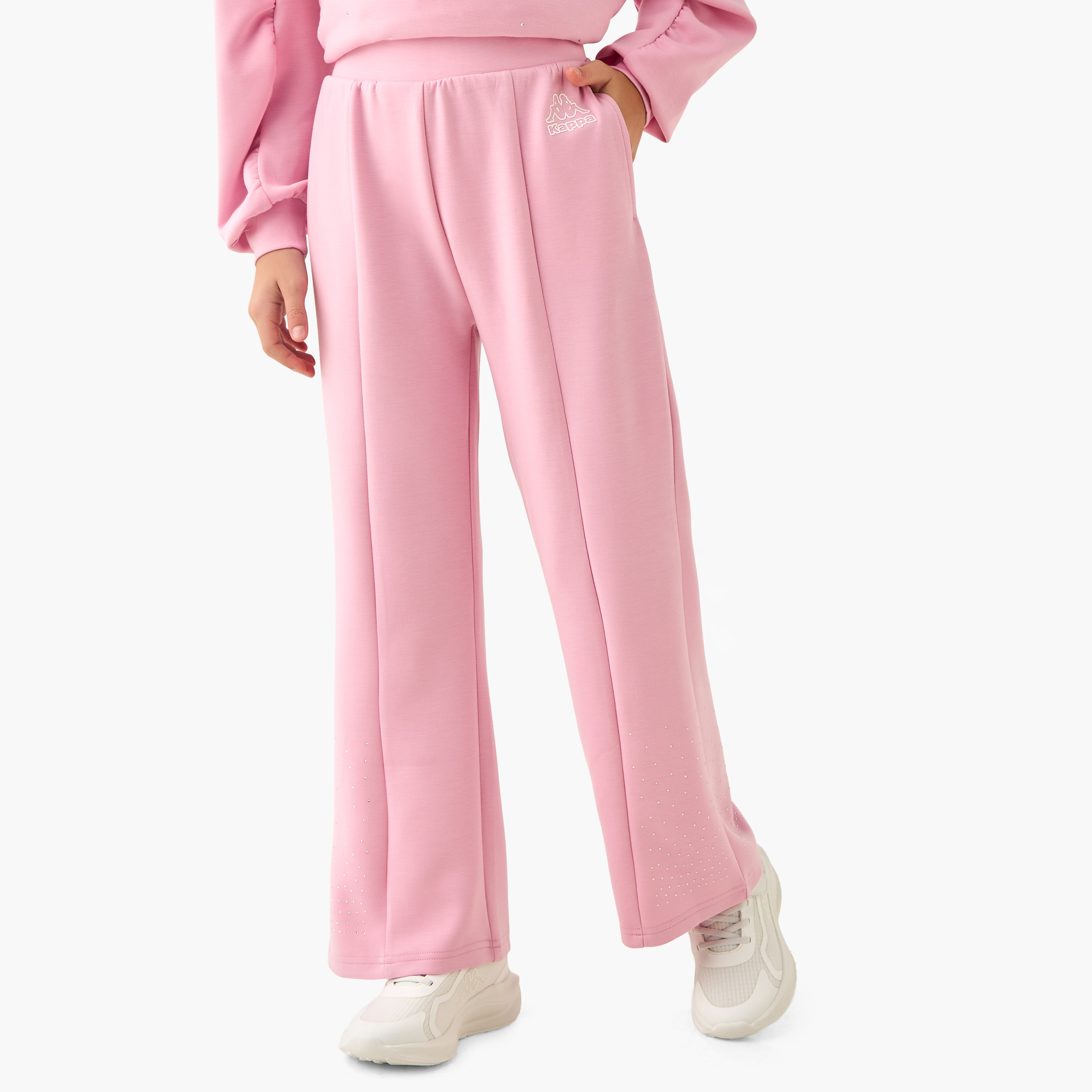 Kappa Girls Wide Leg Track Pants with Logo Print - Elastic Waist-girls-clothing-bottoms-joggersandtrackpants-image-1