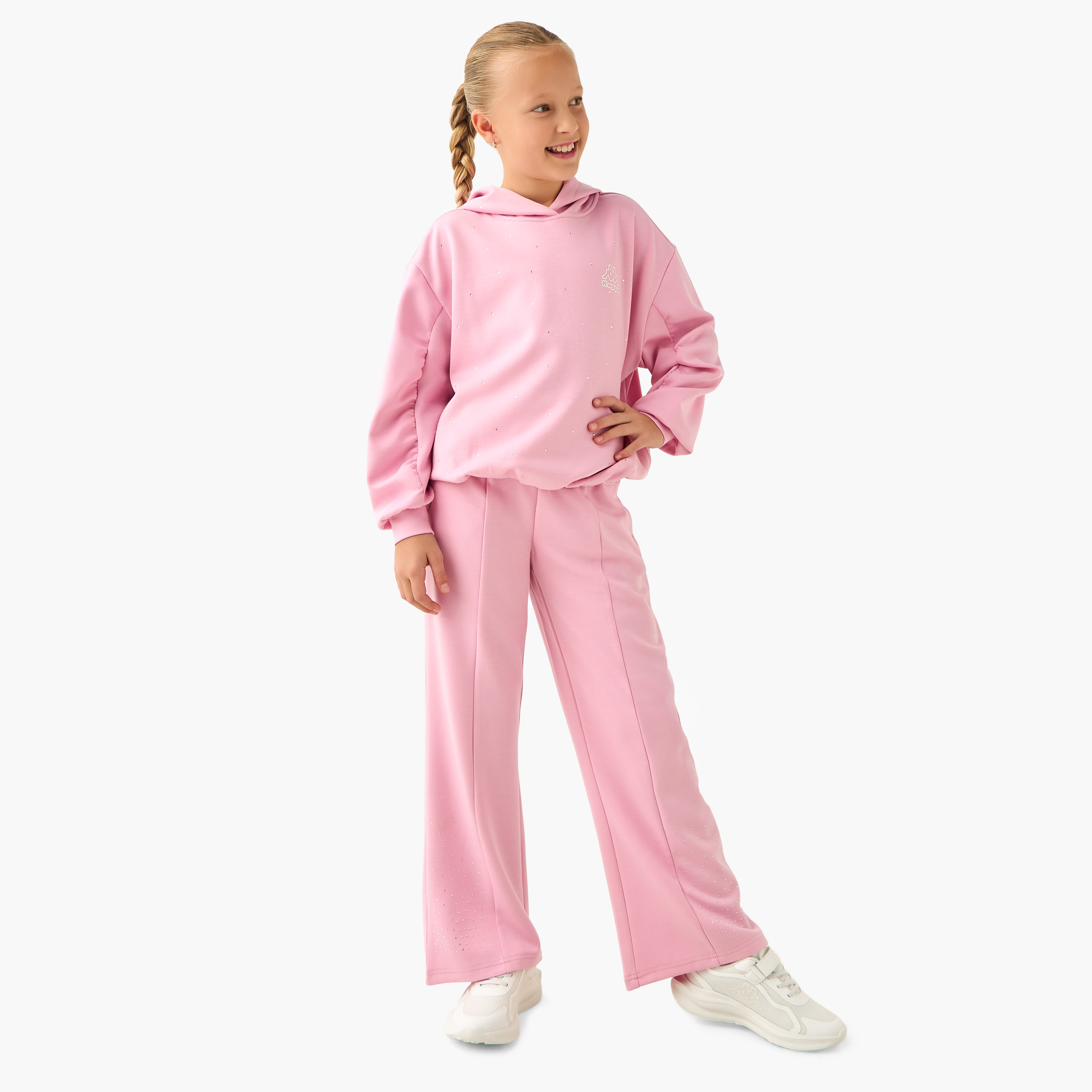 Kappa Girls Wide Leg Track Pants with Logo Print - Elastic Waist-girls-clothing-bottoms-joggersandtrackpants-image-2