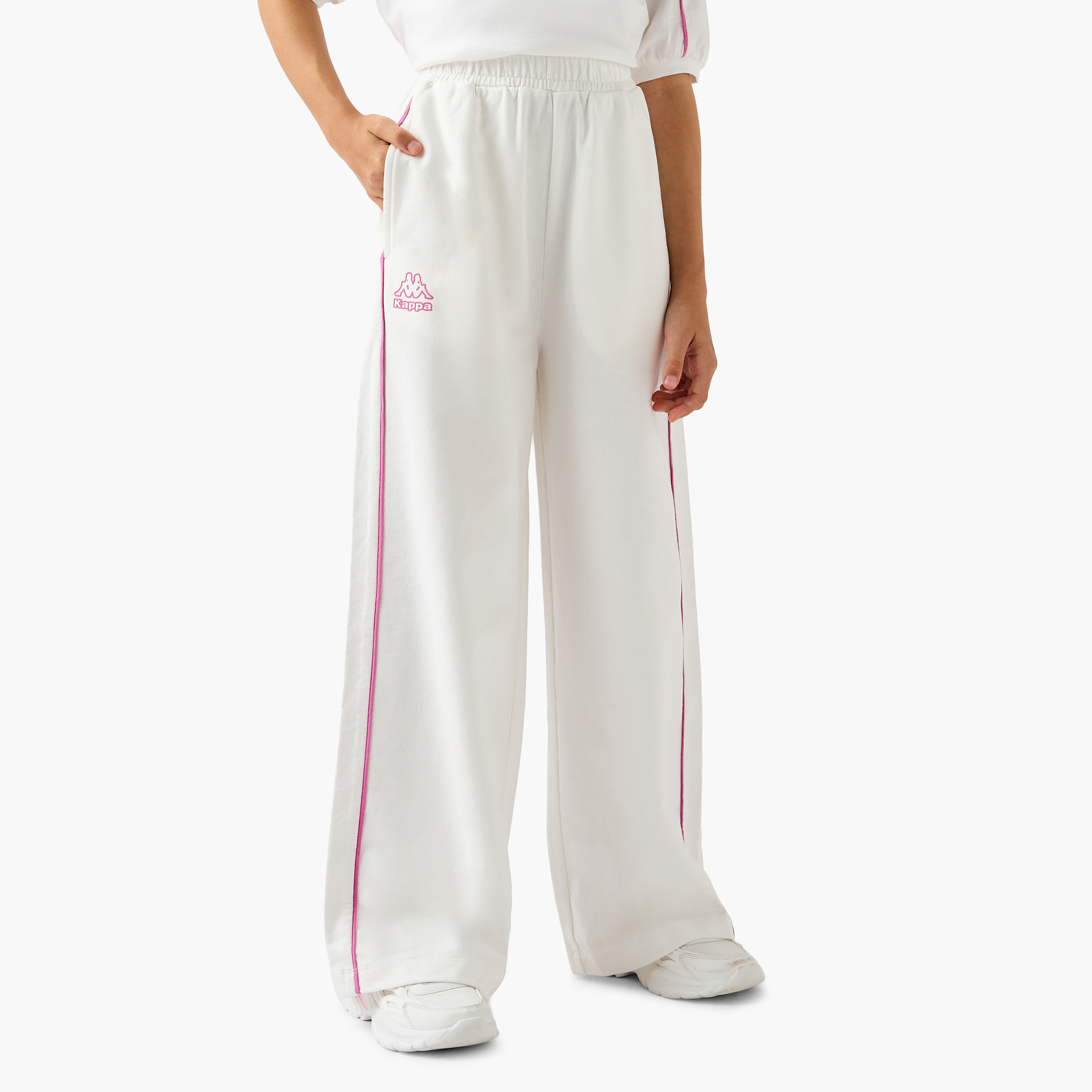 Kappa Logo Print Track Pants with Elasticated Waistband and Pockets-girls-clothing-sportswear-bottoms-image-1