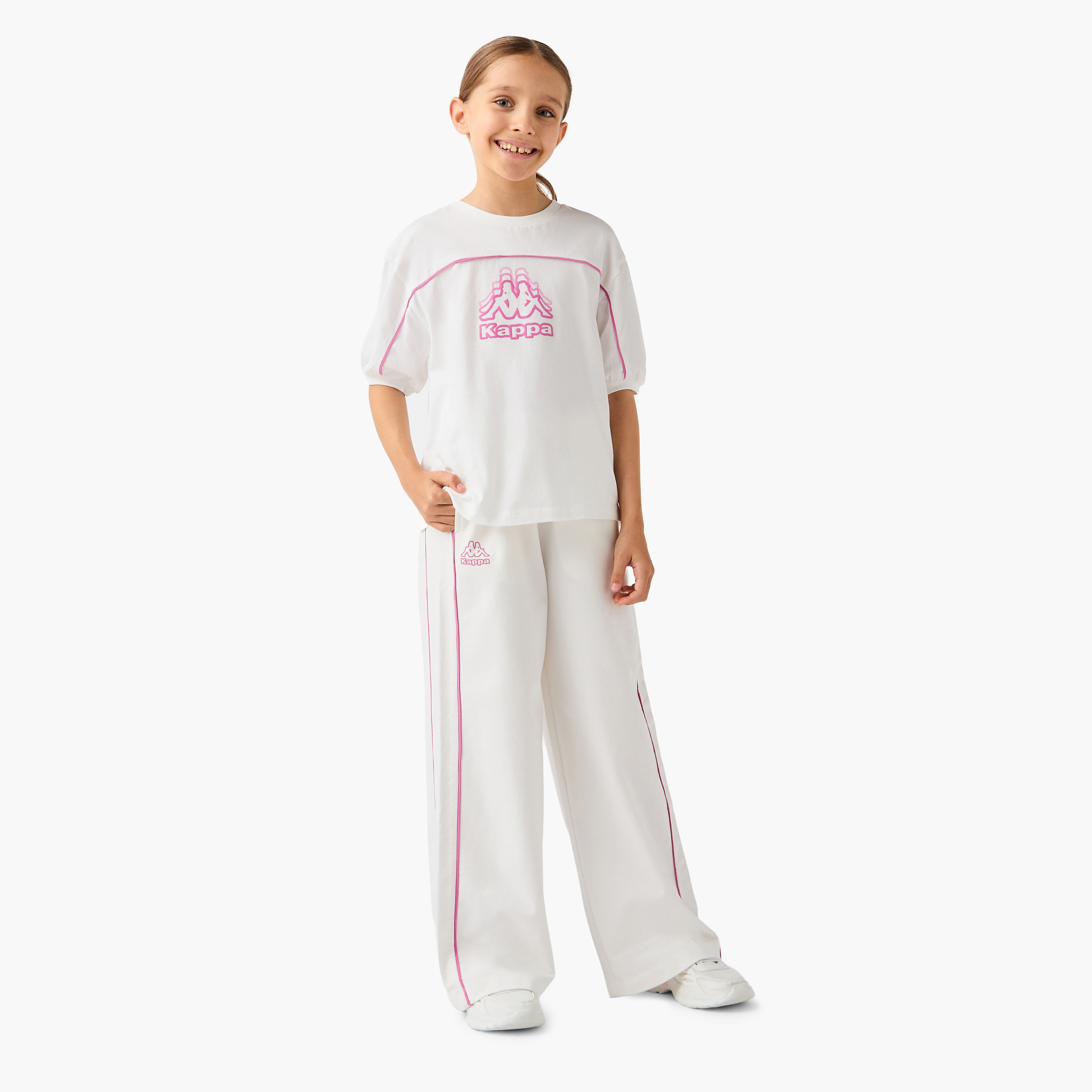 Kappa Logo Print Track Pants with Elasticated Waistband and Pockets-girls-clothing-sportswear-bottoms-image-2