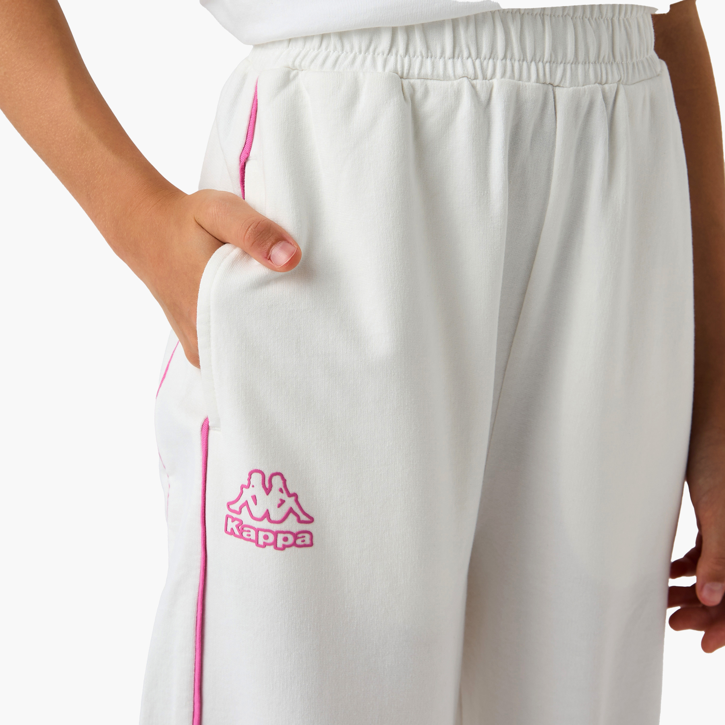 Kappa Logo Print Track Pants with Elasticated Waistband and Pockets-girls-clothing-sportswear-bottoms-image-4